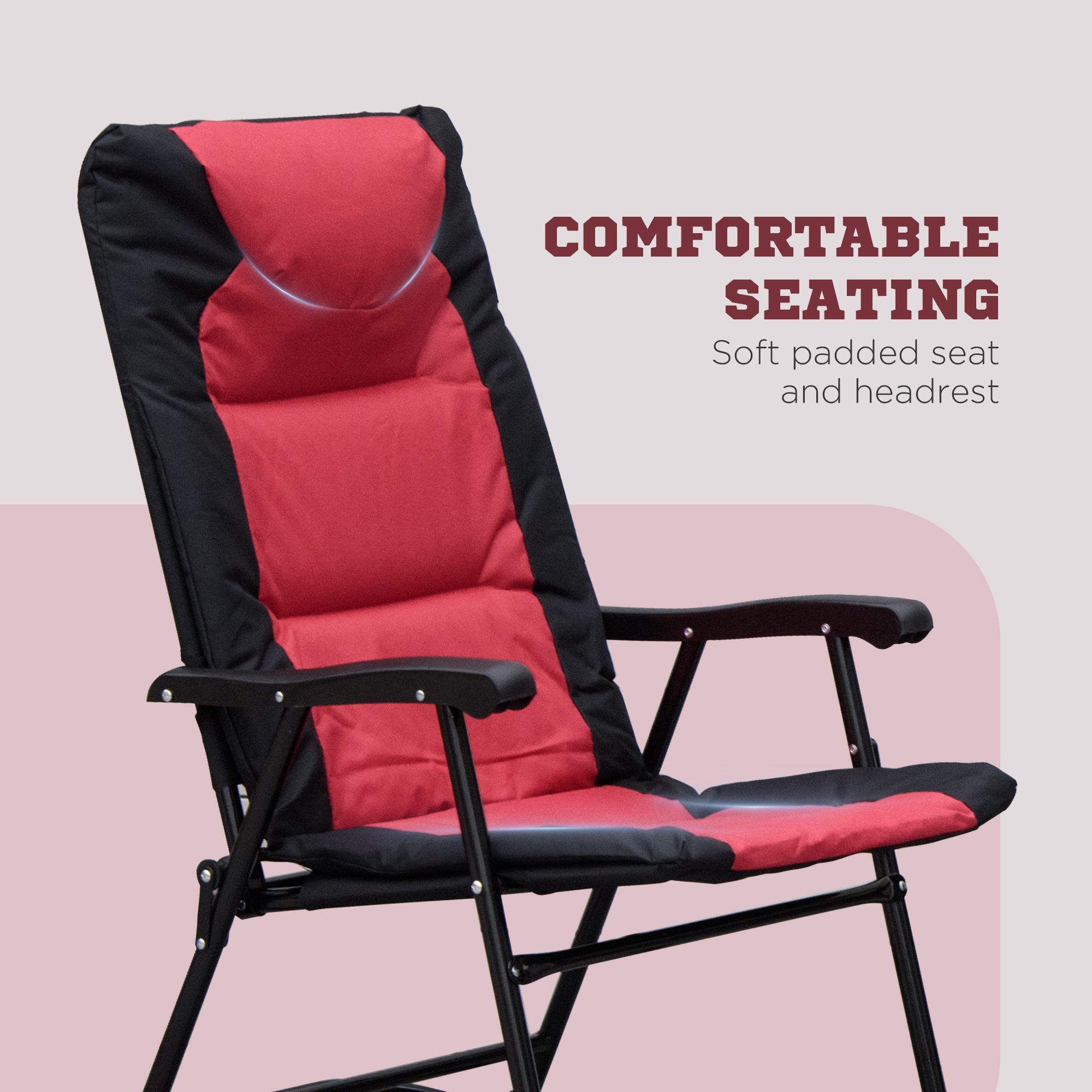 Outsunny 3pc Patio Foldable Rocking Chair Set, Outdoor Rocking Chairs and Table Bistro Set w/ Padded Seat, Headrest, Backrest for park, backyard, garden, Red