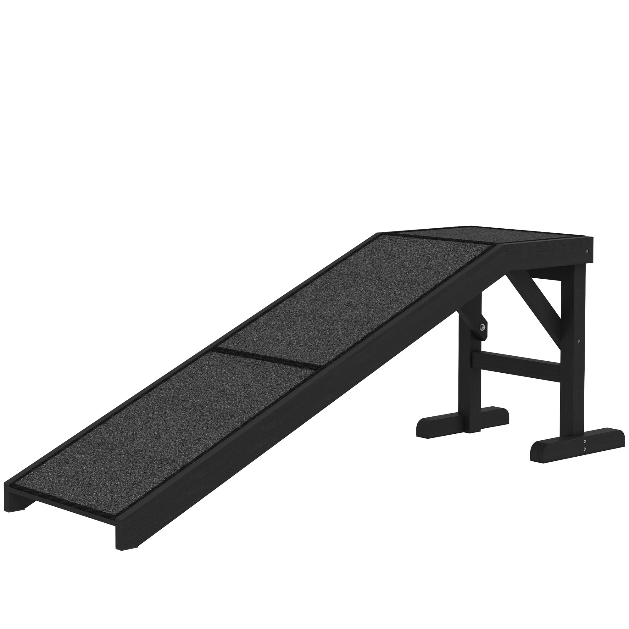 PawHut Pet Ramp Bed Steps for Dogs Cats Non-slip Carpet Top Platform Pine Wood 59"L x 16"W x 20"H Black