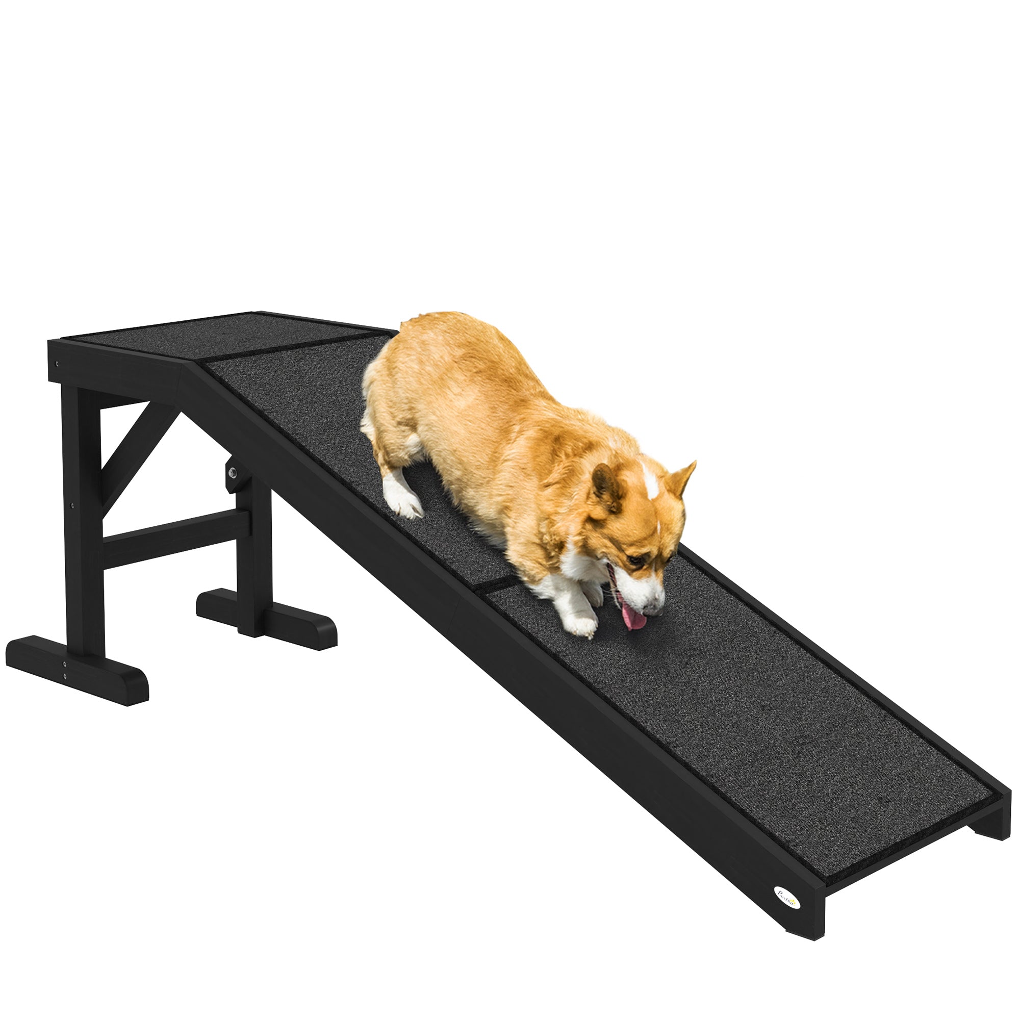 PawHut Pet Ramp Bed Steps for Dogs Cats Non-slip Carpet Top Platform Pine Wood 59"L x 16"W x 20"H Black