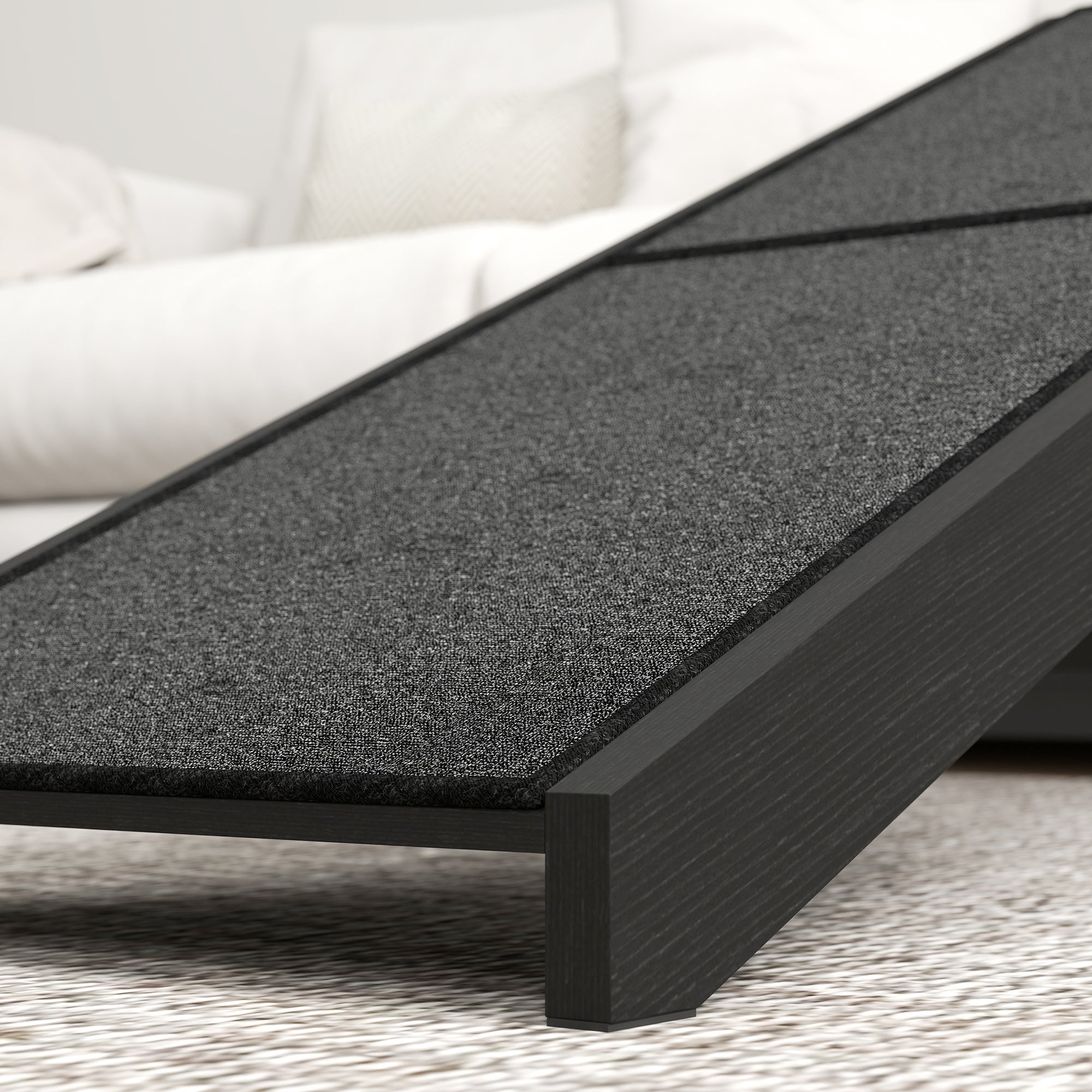 PawHut Pet Ramp Bed Steps for Dogs Cats Non-slip Carpet Top Platform Pine Wood 59"L x 16"W x 20"H Black