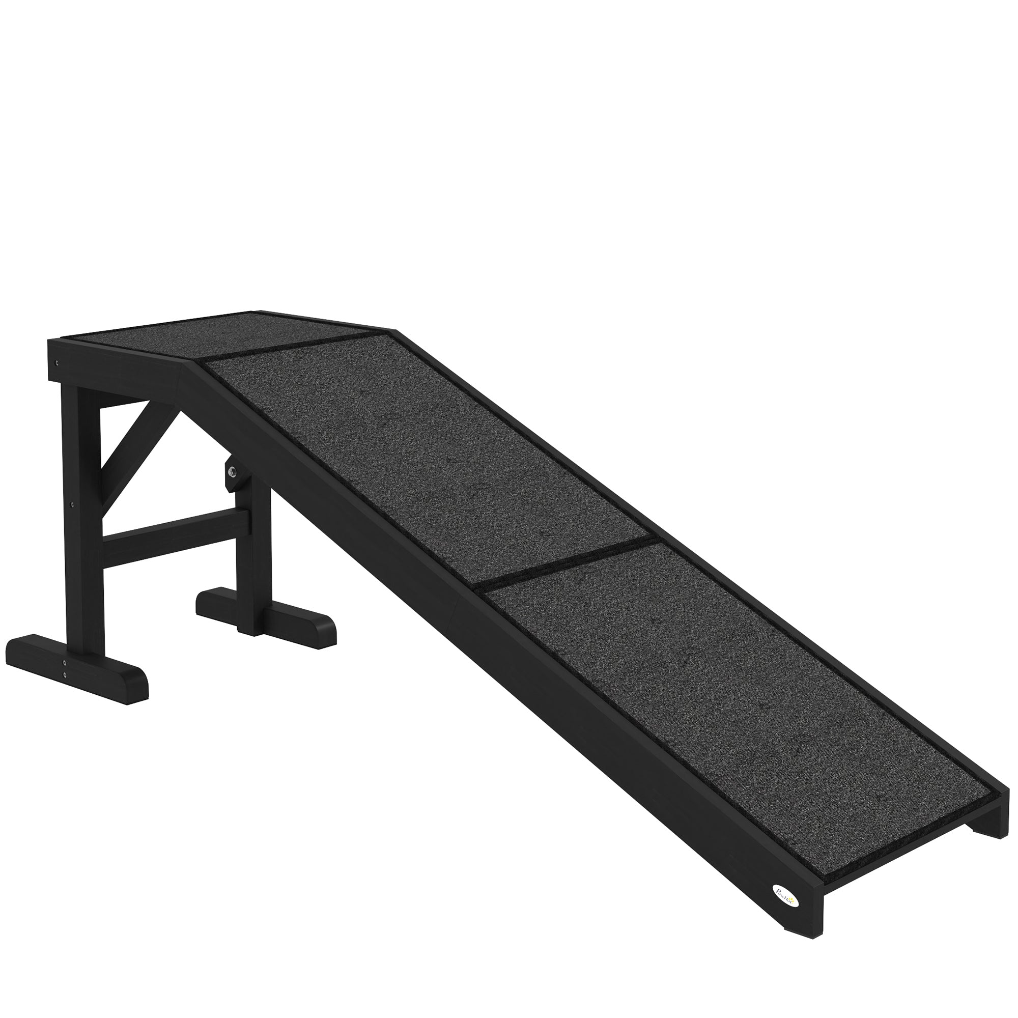 PawHut Pet Ramp Bed Steps for Dogs Cats Non-slip Carpet Top Platform Pine Wood 59"L x 16"W x 20"H Black