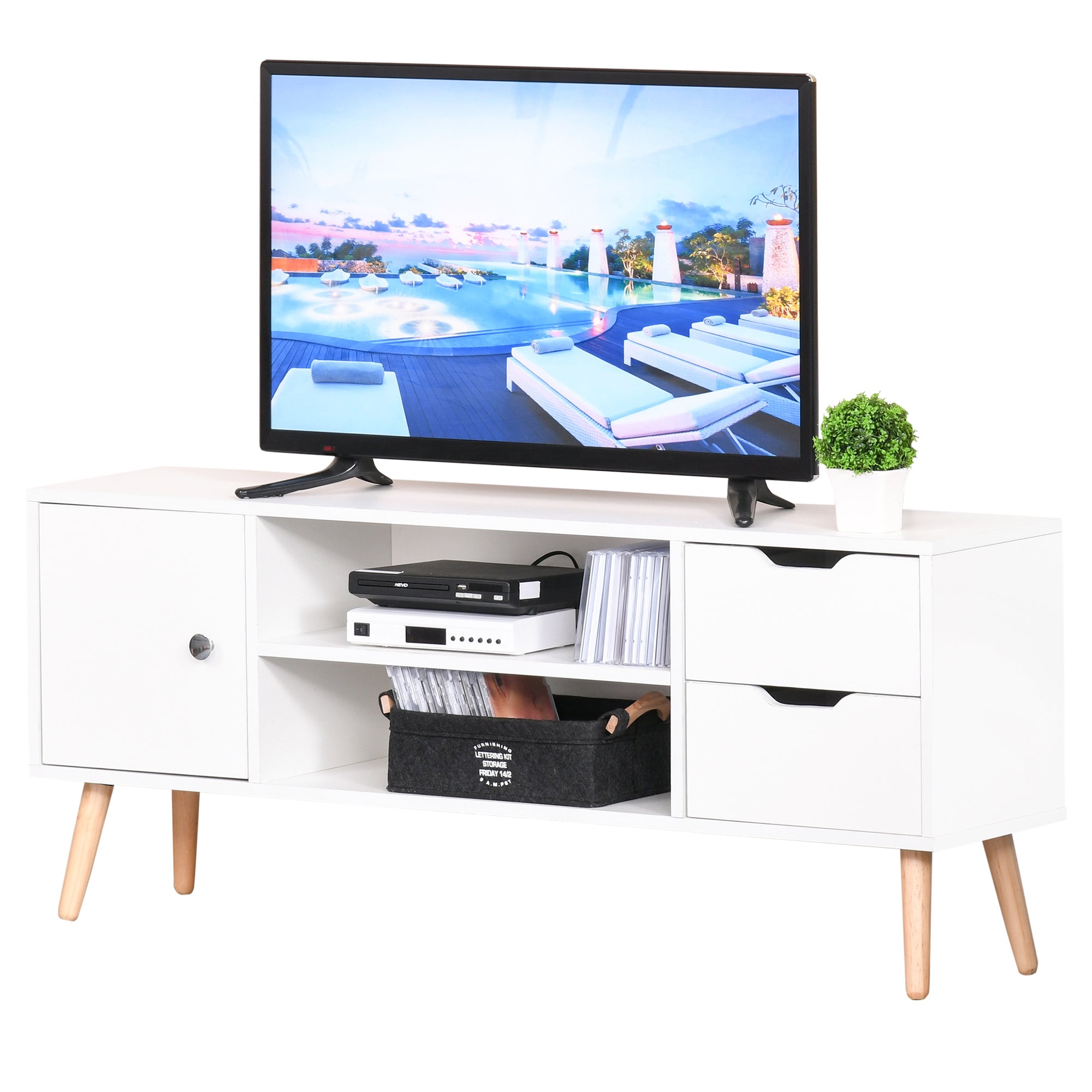 HOMCOM TV Stand for TVs up to 50" Flat Screen, TV Cabinet with Storage Shelves, 2 Drawers and Cable Hole, Modern Entertainment Center for Living Room, Bedroom, White