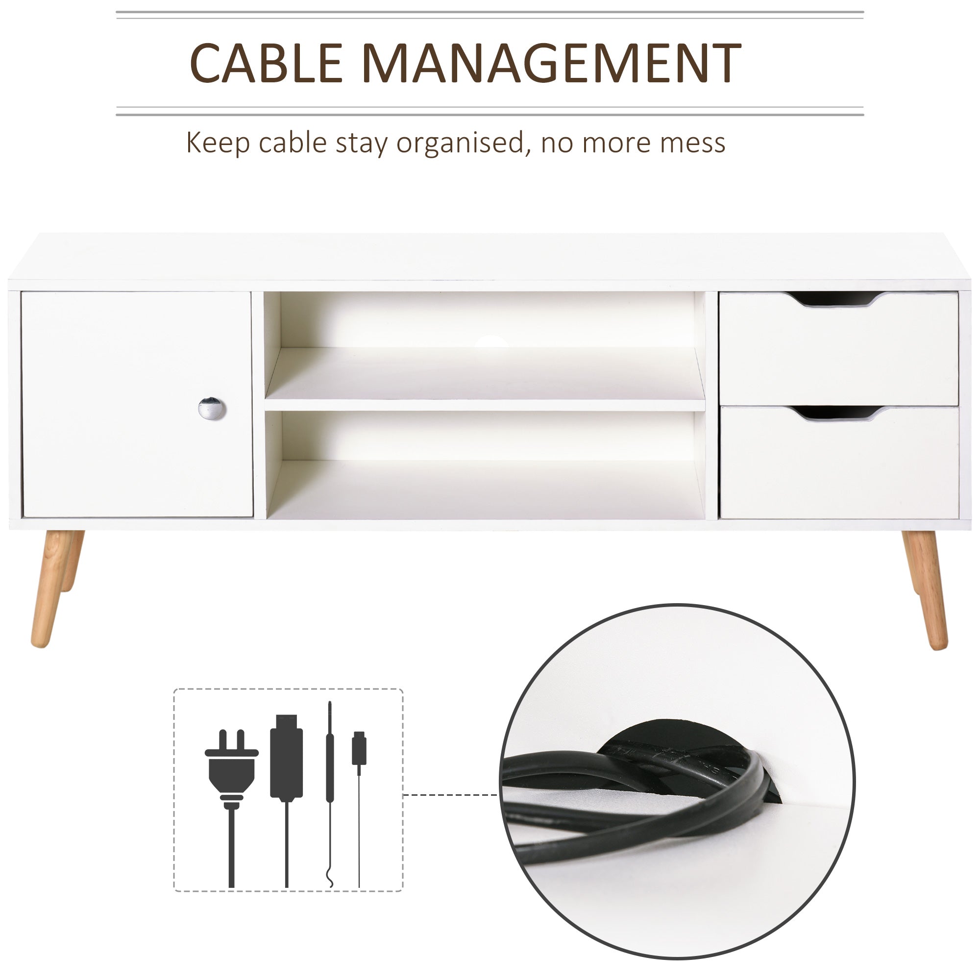 HOMCOM TV Stand for TVs up to 50" Flat Screen, TV Cabinet with Storage Shelves, 2 Drawers and Cable Hole, Modern Entertainment Center for Living Room, Bedroom, White