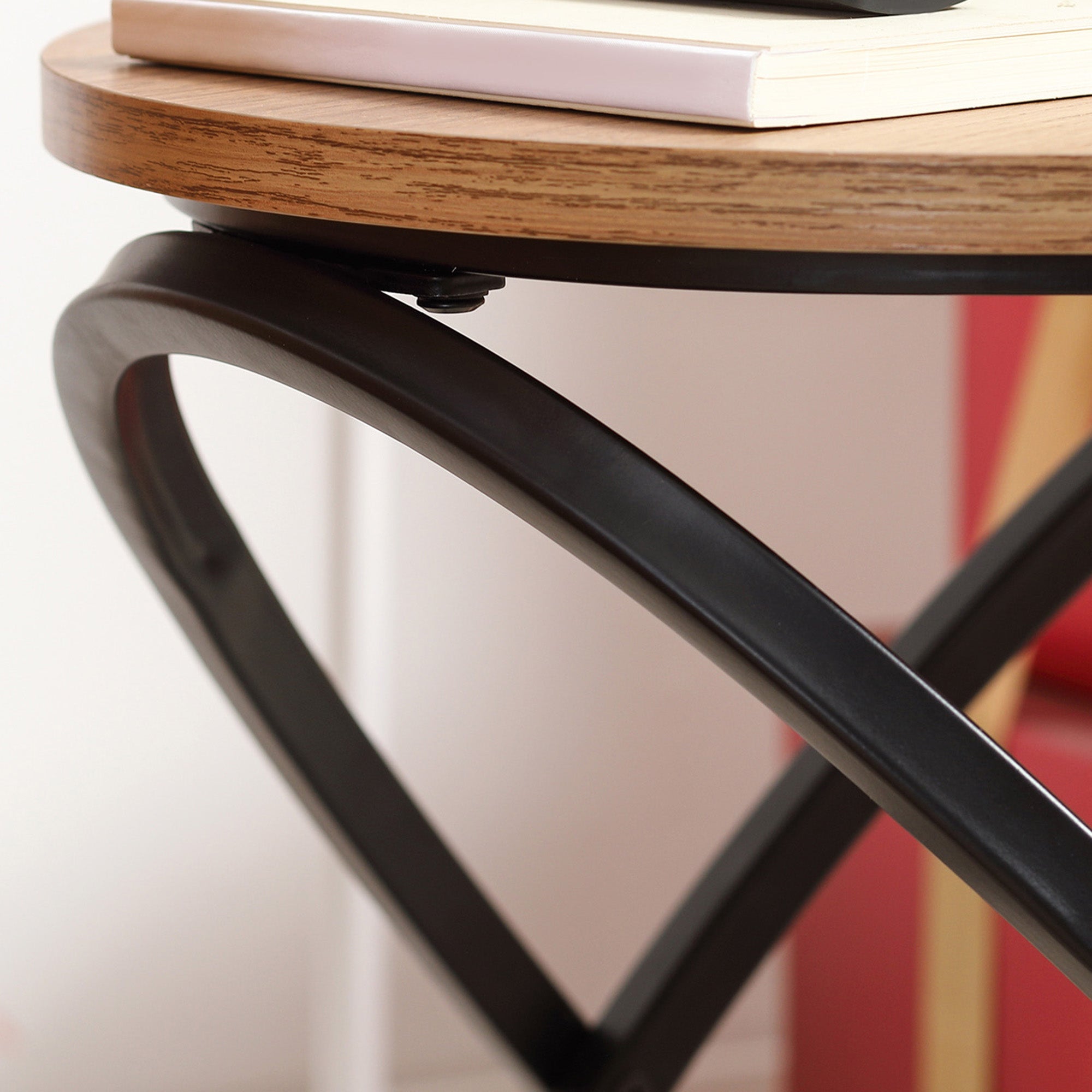 HOMCOM Side Table, Round End Table with Cross-ring Steel Frame, Industrial Accent Table for Living Room, Light Brown