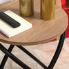 HOMCOM Side Table, Round End Table with Cross-ring Steel Frame, Industrial Accent Table for Living Room, Light Brown