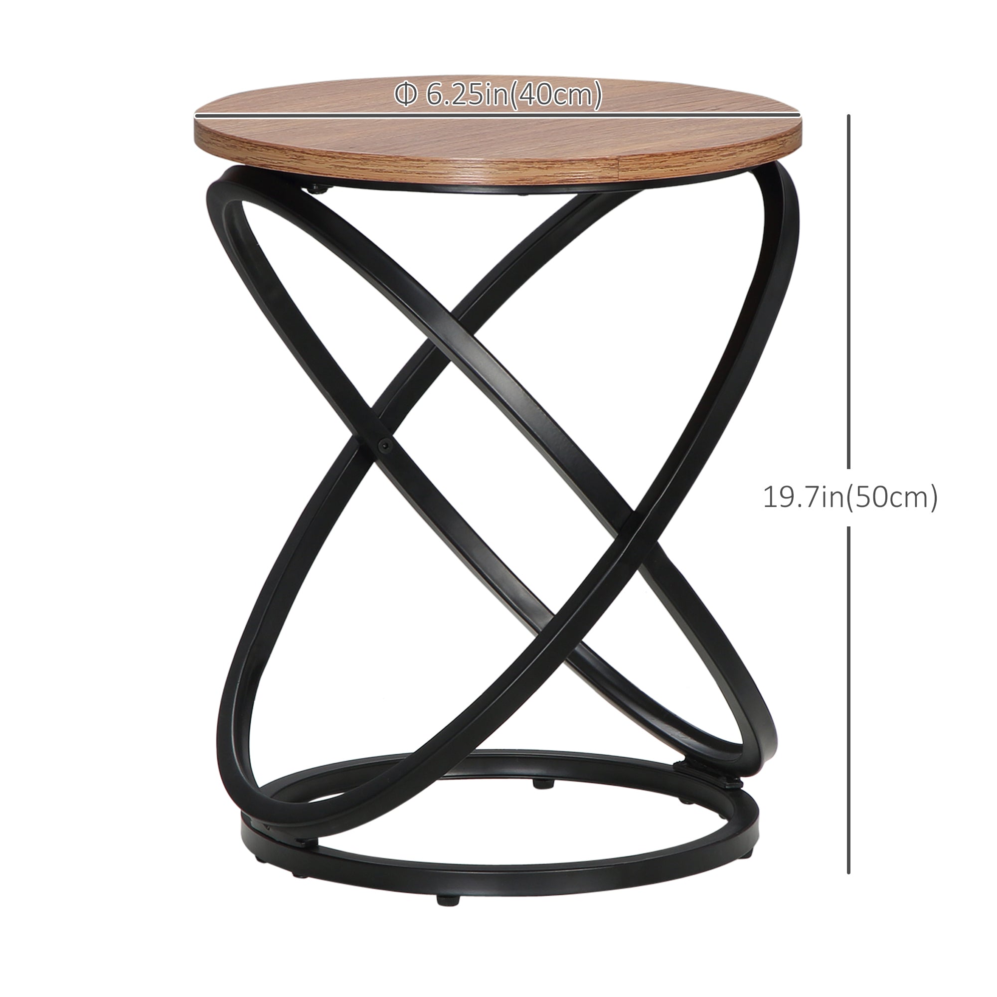 HOMCOM Side Table, Round End Table with Cross-ring Steel Frame, Industrial Accent Table for Living Room, Light Brown