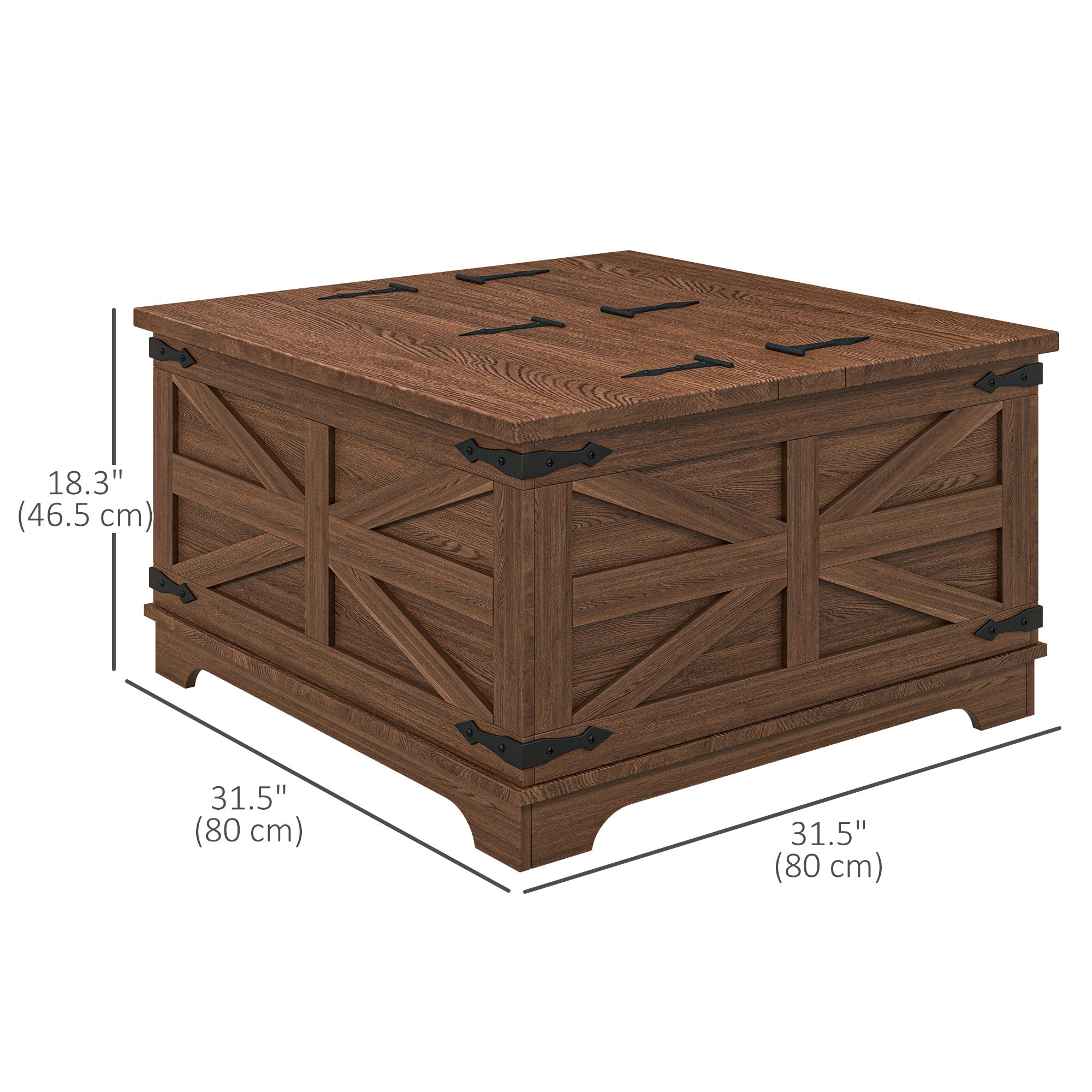 HOMCOM Farmhouse Coffee Table with Storage, Center Table with Hinged Lift Top and Hidden Space, Square Coffee Table for Living Room, Brown