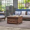 HOMCOM Farmhouse Coffee Table with Storage, Center Table with Hinged Lift Top and Hidden Space, Square Coffee Table for Living Room, Brown