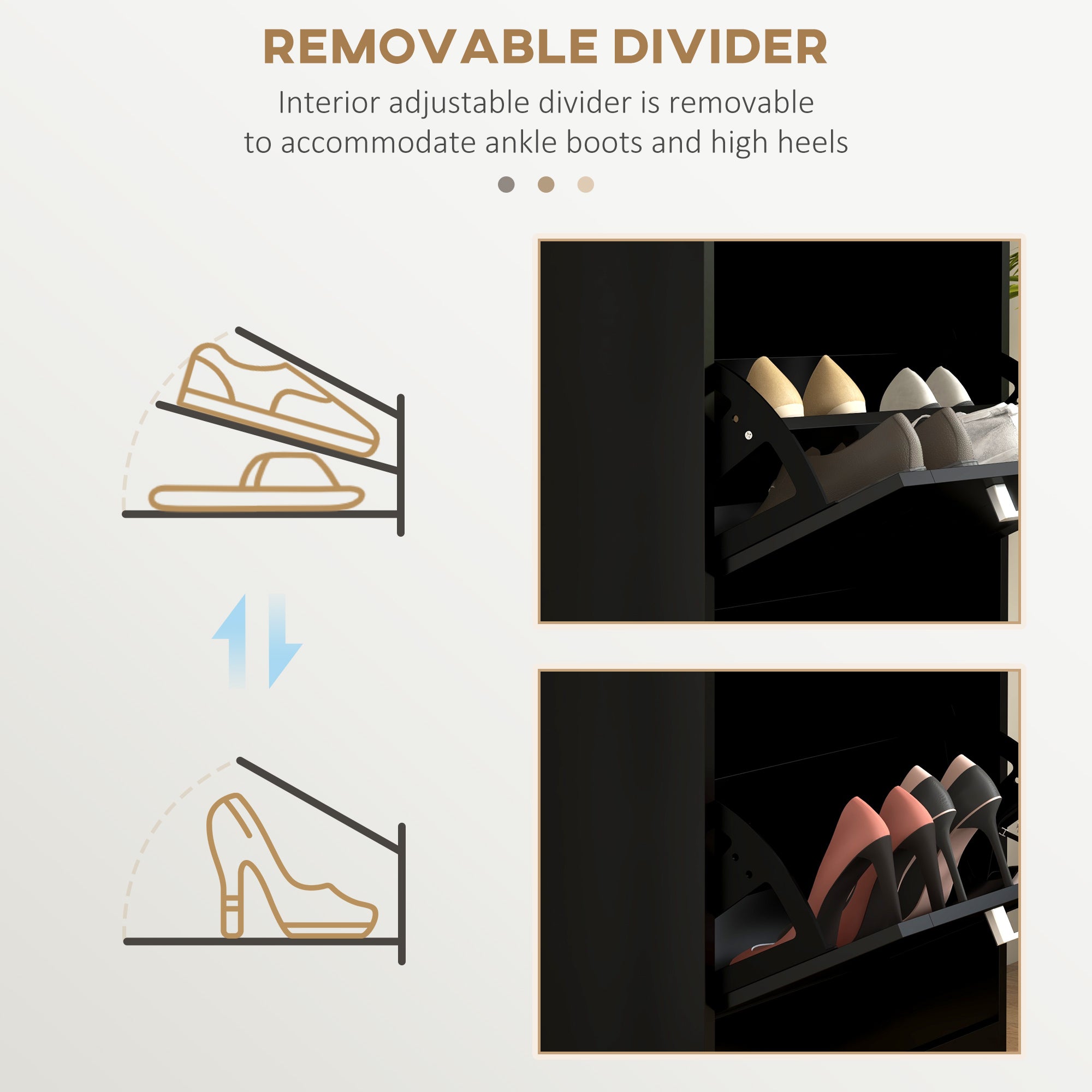 HOMCOM Shoe Cabinet for entryway, Narrow Shoe Storage Cabinet with 3 Flip Drawers and Adjustable Shelves for 15 Pairs of Shoes, Black