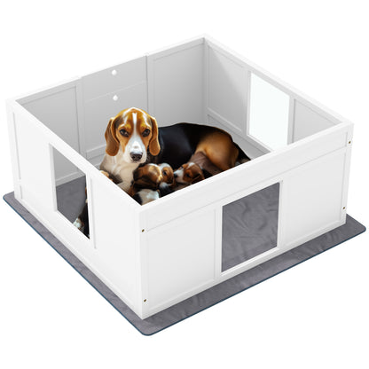 PawHut Whelping Box for Dogs, Dog Whelping Box, Dog Playpen Fence Exercise Play Pen with Water-Resistant Washable Whelping Pad, Adjustable Entrance, Non-Slip Pads, for Medium Dogs, Puppies, 100 x 96cm
