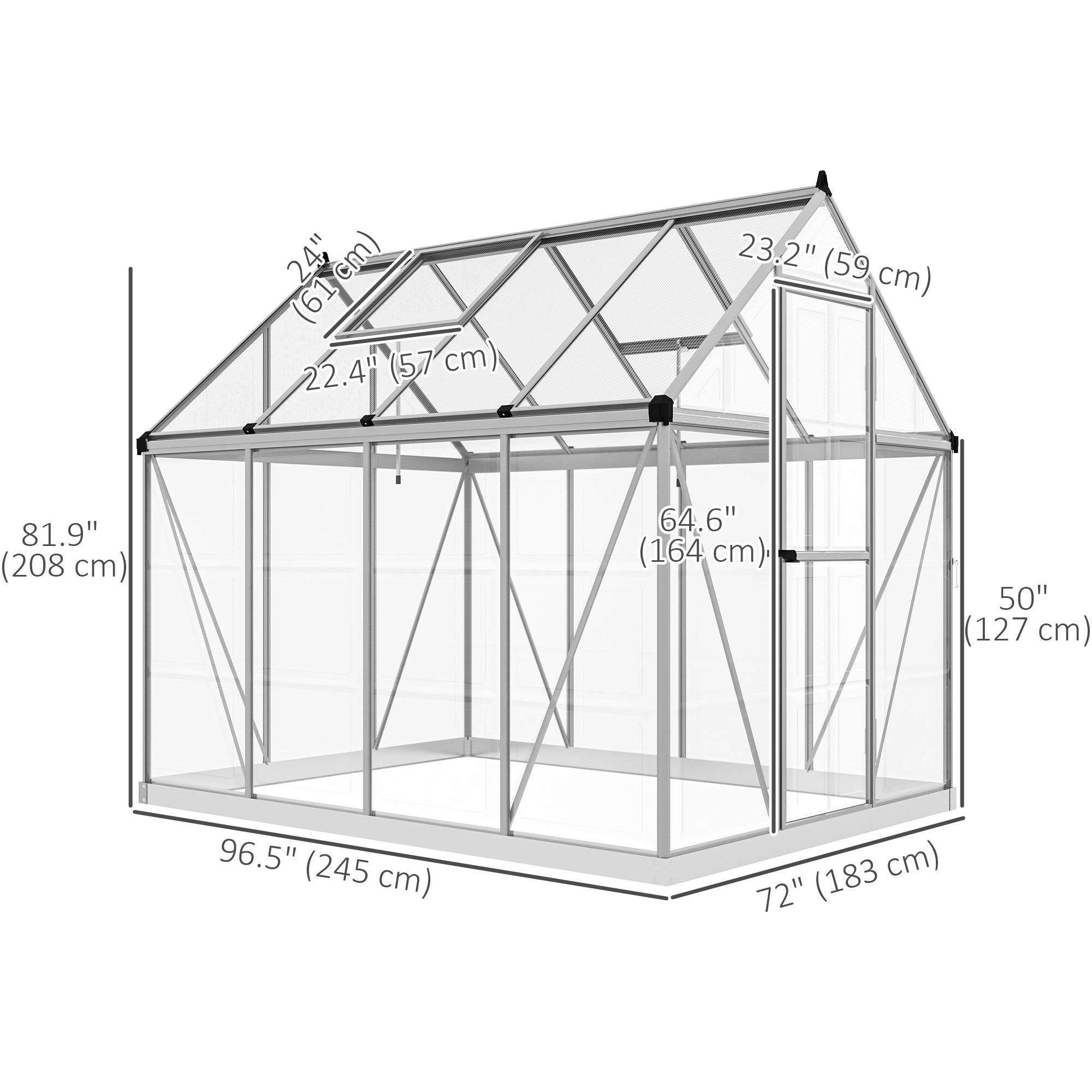 Outsunny 6' x 8' Polycarbonate Greenhouse with 2 Polycarbonate Types, Walk-in Green House with Hinged Door, 5-Level Roof Vents, Rain Gutter, Aluminium Frame and Foundation Kit