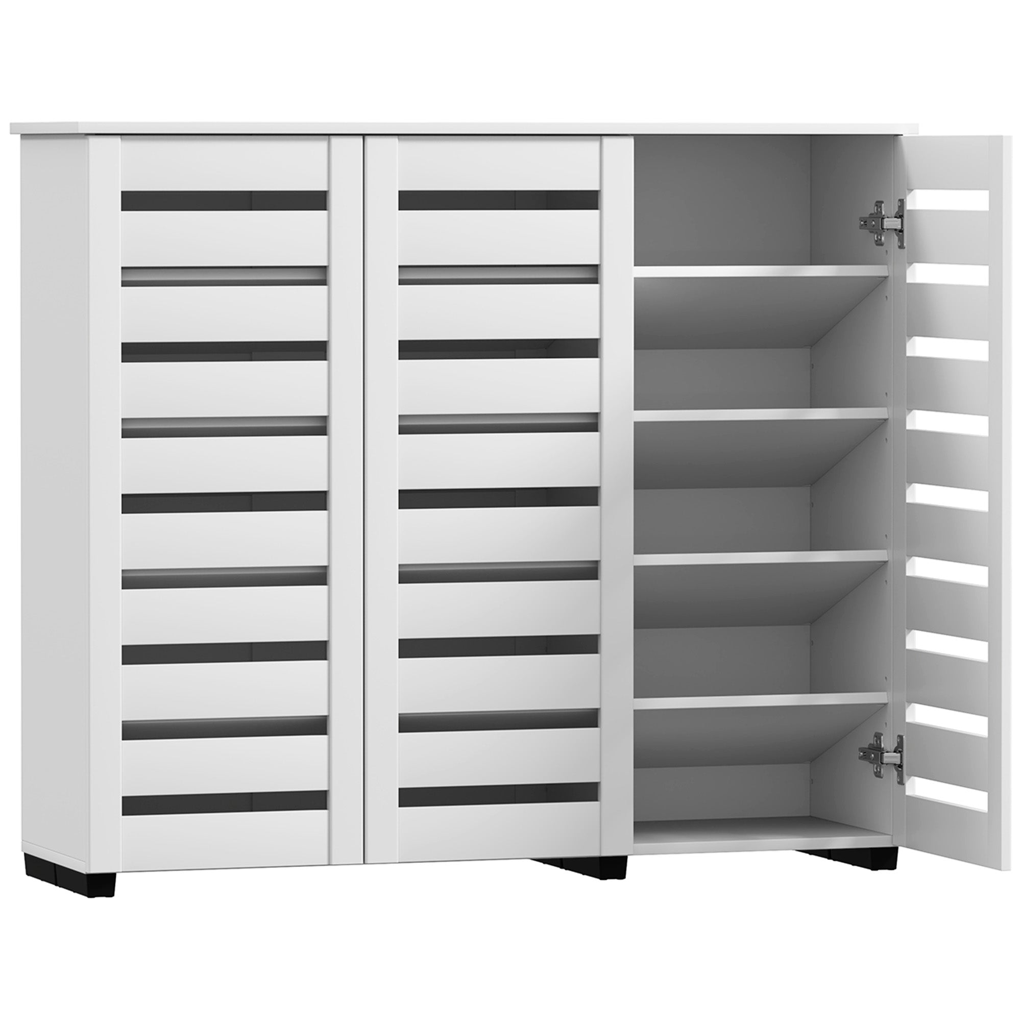 HOMCOM Narrow Shoe Cabinet with 3 Slatted Doors, Modern Shoe Storage Cabinet with Adjustable Shelves for 20 Pairs of Shoes, Slim Shoe Cabinet for Entryway, Hallway, White