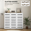 HOMCOM Narrow Shoe Cabinet with 3 Slatted Doors, Modern Shoe Storage Cabinet with Adjustable Shelves for 20 Pairs of Shoes, Slim Shoe Cabinet for Entryway, Hallway, White