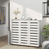 HOMCOM Narrow Shoe Cabinet with 3 Slatted Doors, Modern Shoe Storage Cabinet with Adjustable Shelves for 20 Pairs of Shoes, Slim Shoe Cabinet for Entryway, Hallway, White