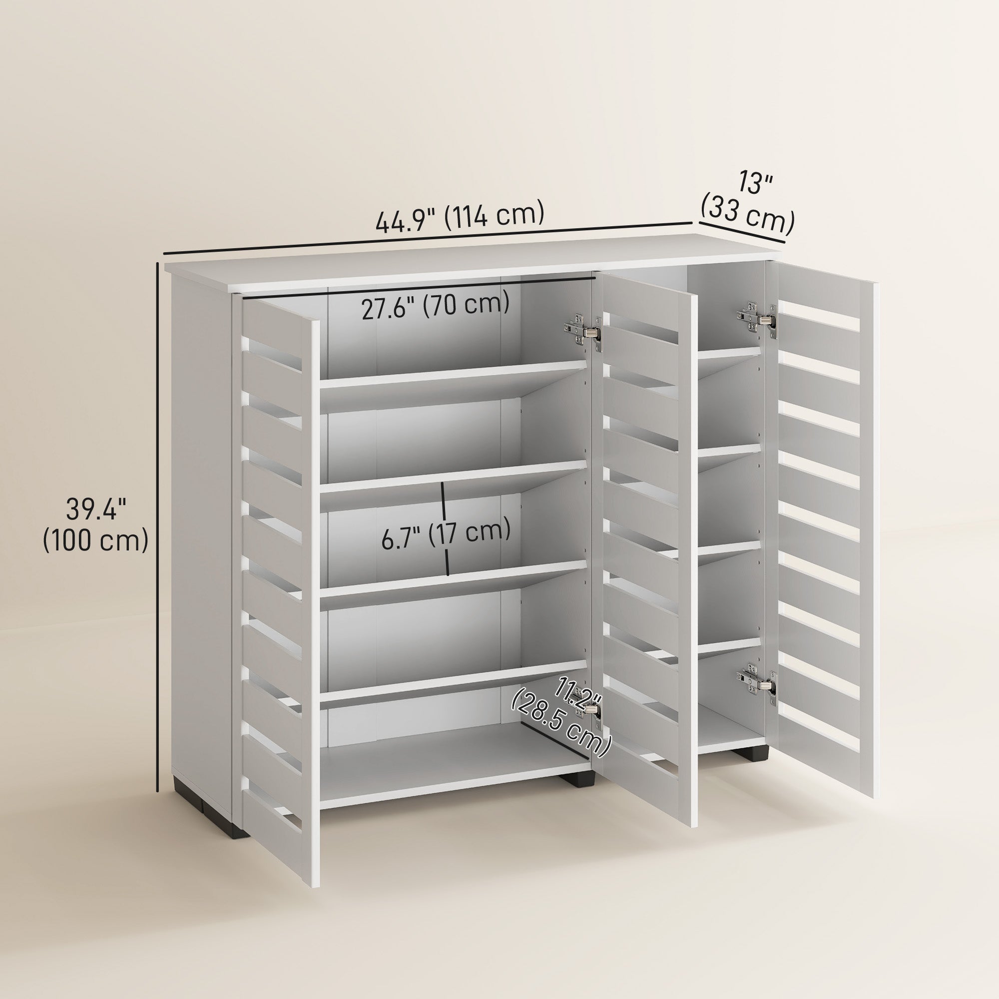 HOMCOM Narrow Shoe Cabinet with 3 Slatted Doors, Modern Shoe Storage Cabinet with Adjustable Shelves for 20 Pairs of Shoes, Slim Shoe Cabinet for Entryway, Hallway, White