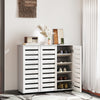 HOMCOM Narrow Shoe Cabinet with 3 Slatted Doors, Modern Shoe Storage Cabinet with Adjustable Shelves for 20 Pairs of Shoes, Slim Shoe Cabinet for Entryway, Hallway, White