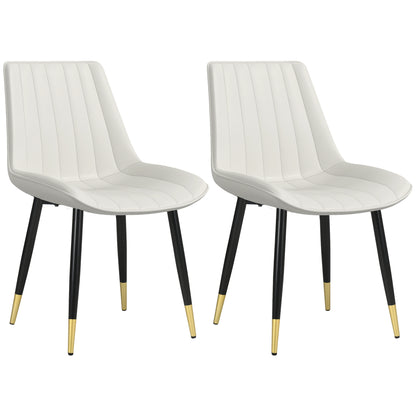 HOMCOM Dining Chairs Set of 2, Modern Kitchen Chair with PU Leather Upholstery and Steel Legs, Accent Chairs for Living Room, Bedroom, Cream