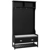 HOMCOM Coat Rack Shoe Bench, Hall Tree with Bench and Shoe Storage, Entryway Bench with 4 Hooks, 2 Drawers, 2 Storage Shelves, Shoe Rack and Padded Seat Cushion, Black