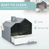 PawHut Hooded Cat Litter Box with Lid, Kitty Litter Pan with Pull-Out Drawer, Handle, Scoop, Deodorizer Packs for Odor Control & Easy-Clean, Grey