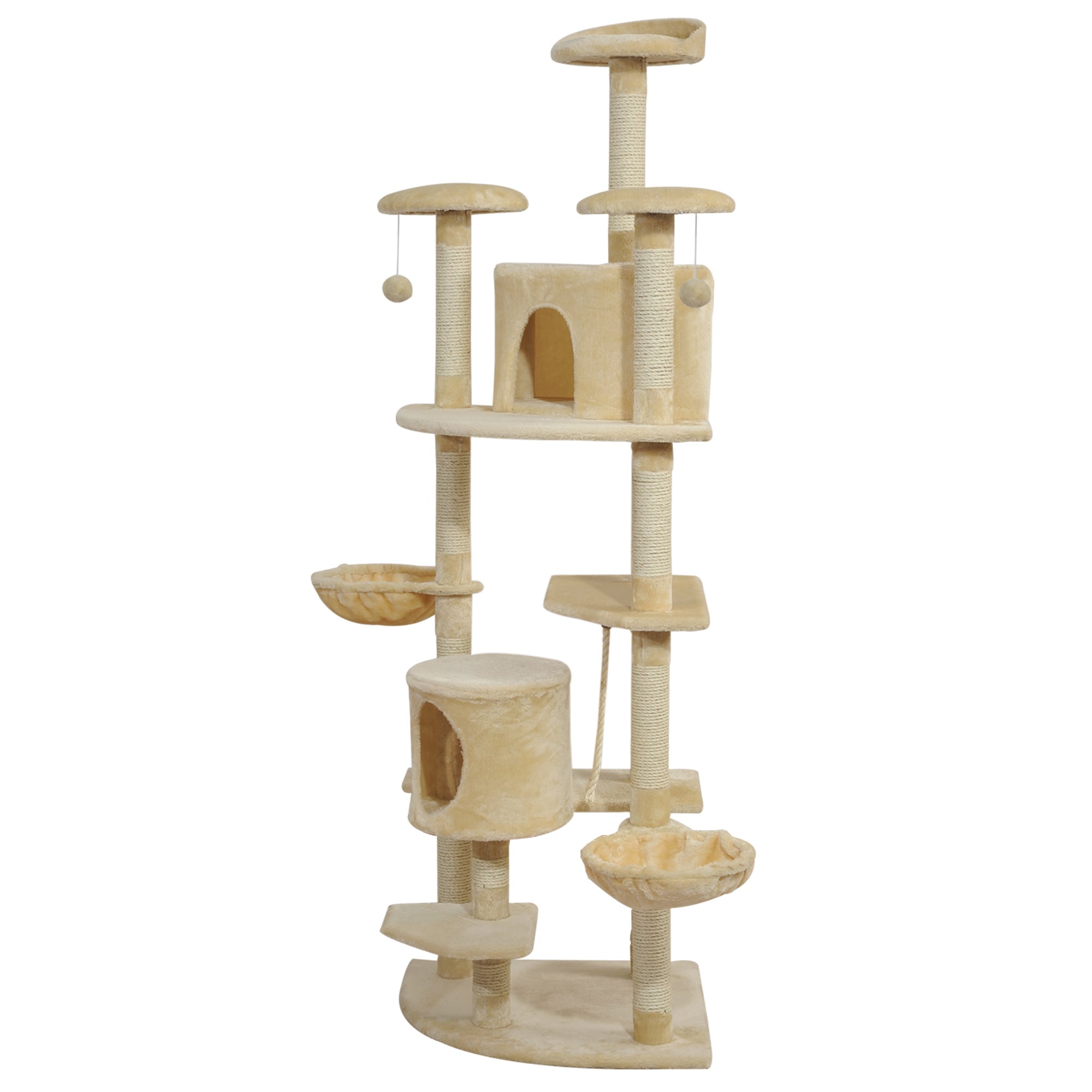 PawHut 79" Cat Tree Tower, Large Cat Condo Furniture, Multi-Level Cat Tower with Scratching Posts, Cozy Hammock, Dangling Balls - Beige