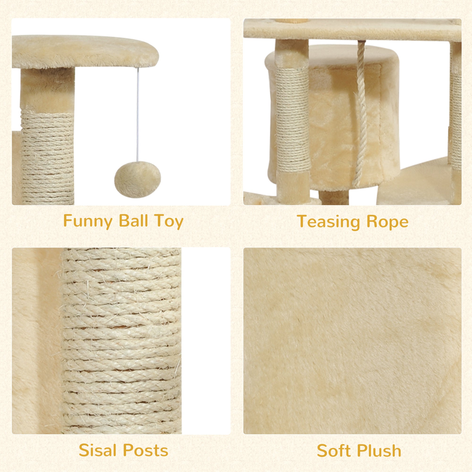 PawHut 79" Cat Tree Tower, Large Cat Condo Furniture, Multi-Level Cat Tower with Scratching Posts, Cozy Hammock, Dangling Balls - Beige