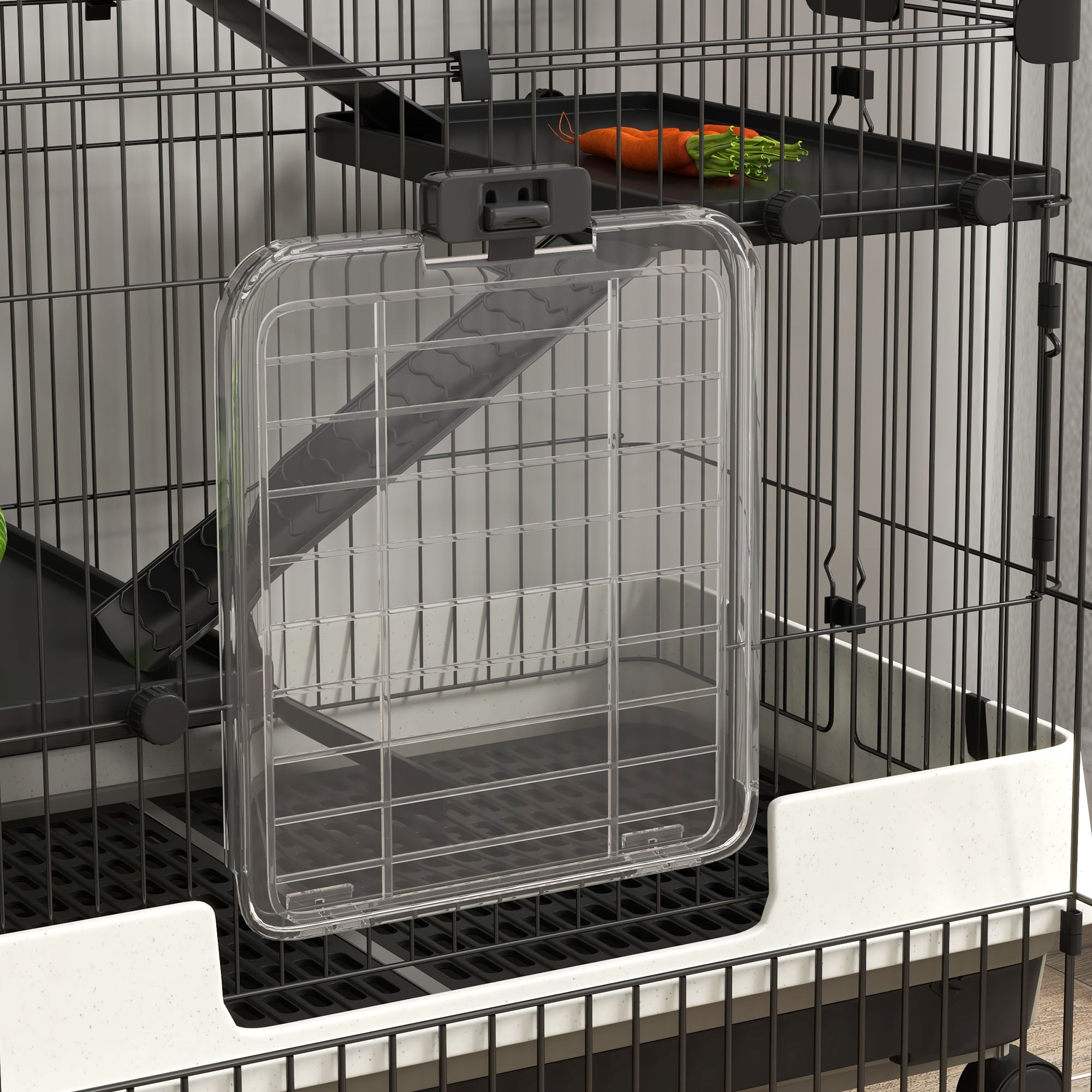 PawHut 4-Level Small Animal Cage Rabbit Hutch with Wheels, Removable Tray, Platform, Playpen and Ramp for Bunny, Chinchillas, Ferret, Black