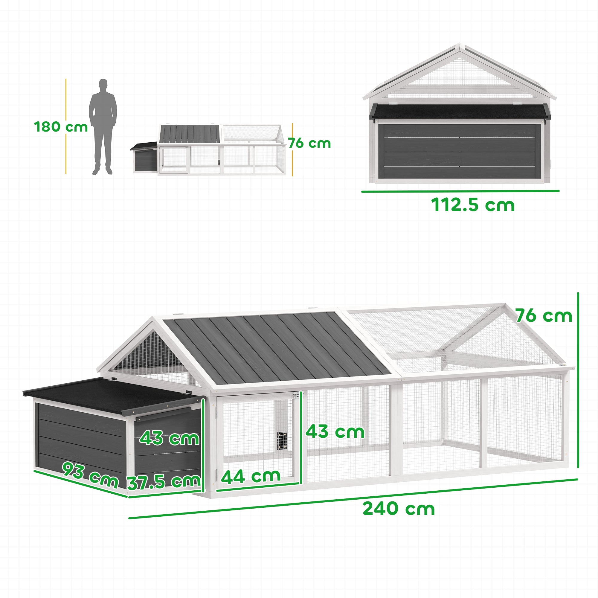 PawHut Chicken Run, Wooden Chicken Coop with Nesting Box, Openable Roof for 4-8 Chickens, Rabbits, Ducks, for Garden - White