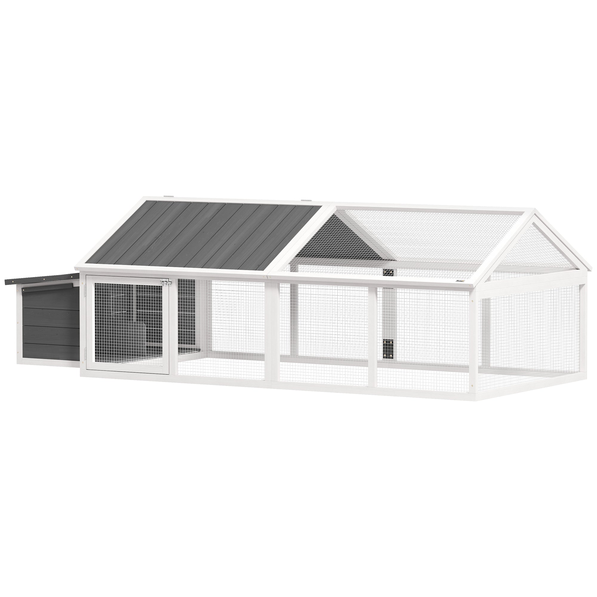 PawHut Chicken Run, Wooden Chicken Coop with Nesting Box, Openable Roof for 4-8 Chickens, Rabbits, Ducks, for Garden - White