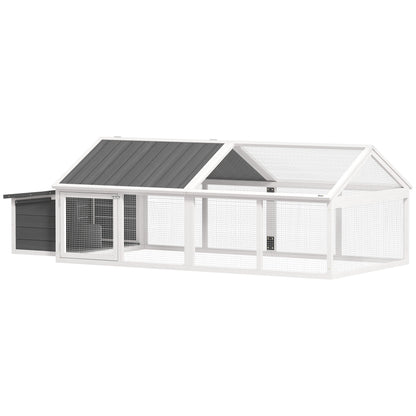 PawHut Chicken Run, Wooden Chicken Coop with Nesting Box, Openable Roof for 4-8 Chickens, Rabbits, Ducks, for Garden - White
