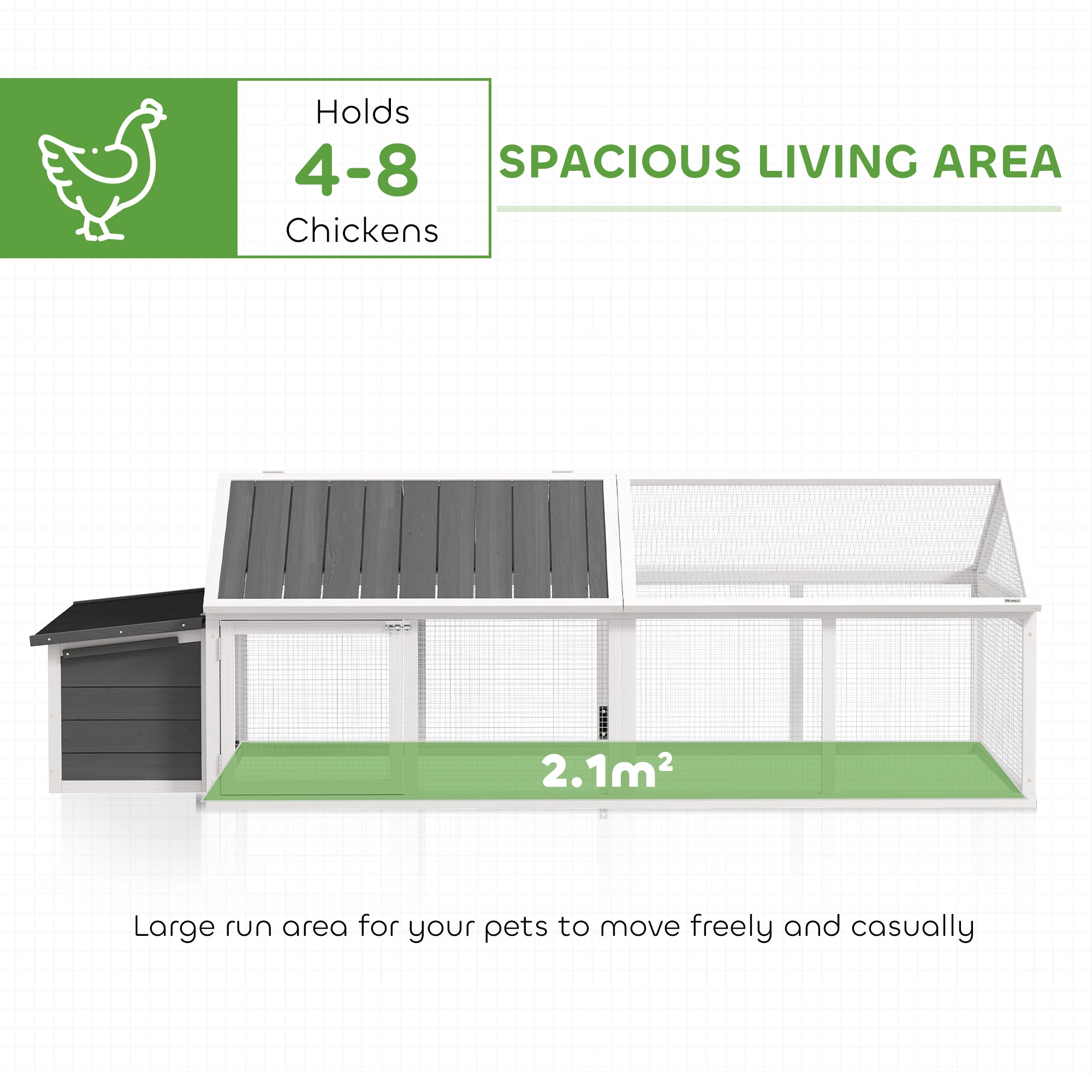 PawHut Chicken Run, Wooden Chicken Coop with Nesting Box, Openable Roof for 4-8 Chickens, Rabbits, Ducks, for Garden - White
