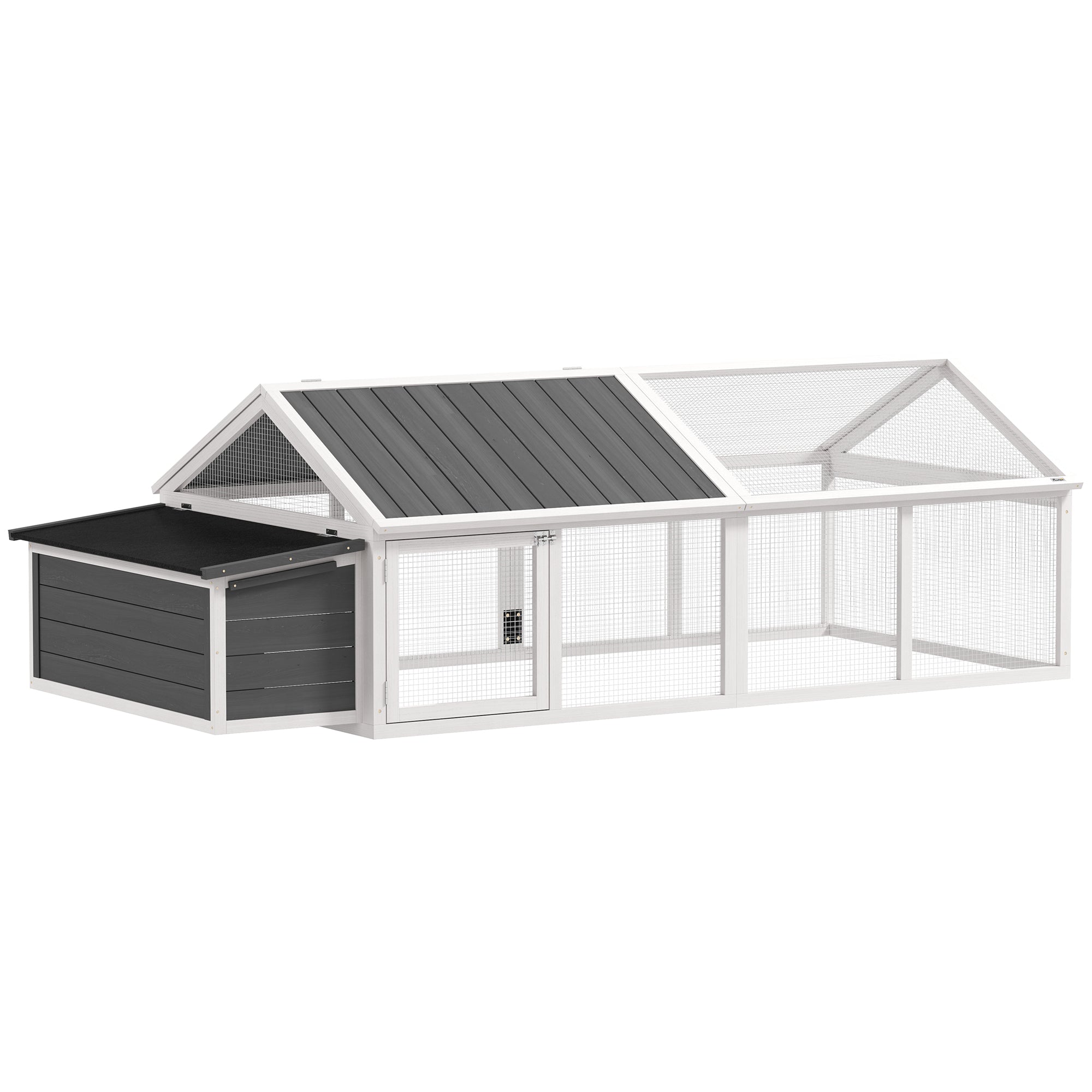 PawHut Chicken Run, Wooden Chicken Coop with Nesting Box, Openable Roof for 4-8 Chickens, Rabbits, Ducks, for Garden - White