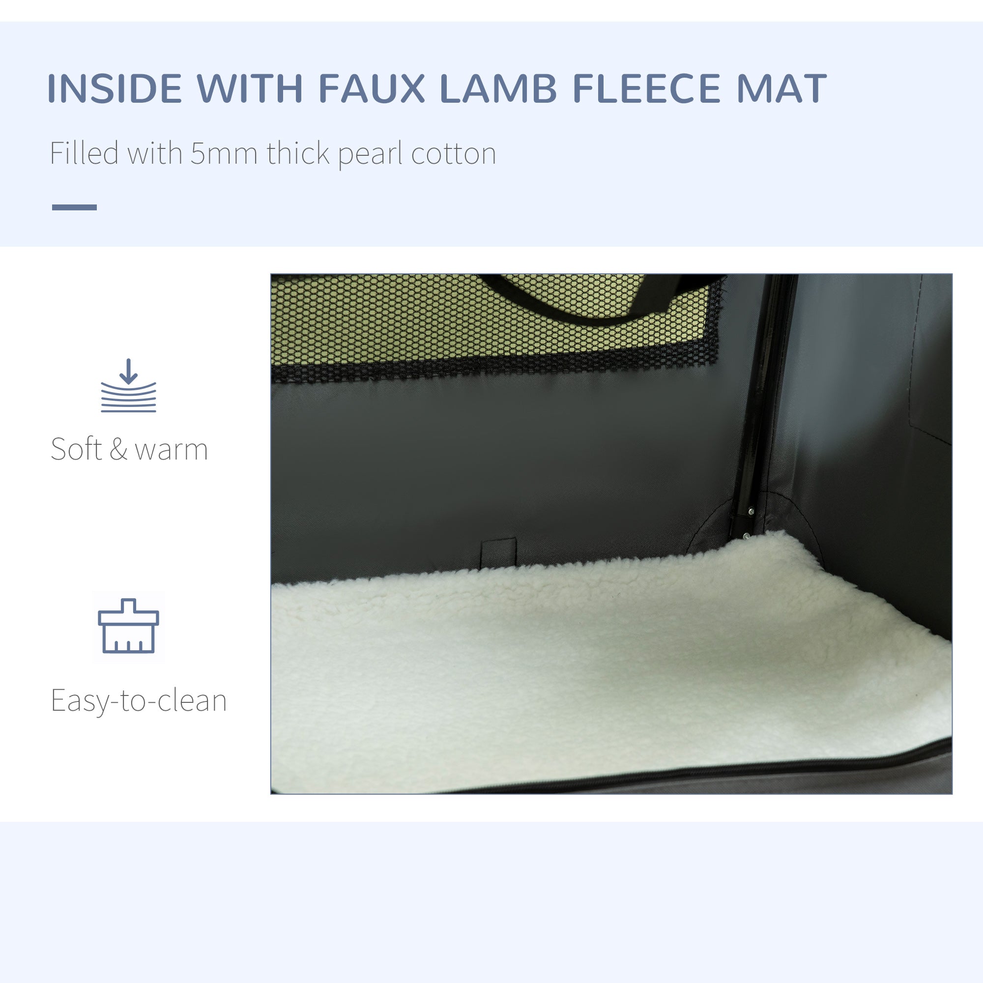 PawHut 60cm Foldable Pet Carrier for Small Dogs, Portable Cat Carrier Soft Side Pet Travel Crate with Removable Mat, Breathable Mesh - Grey