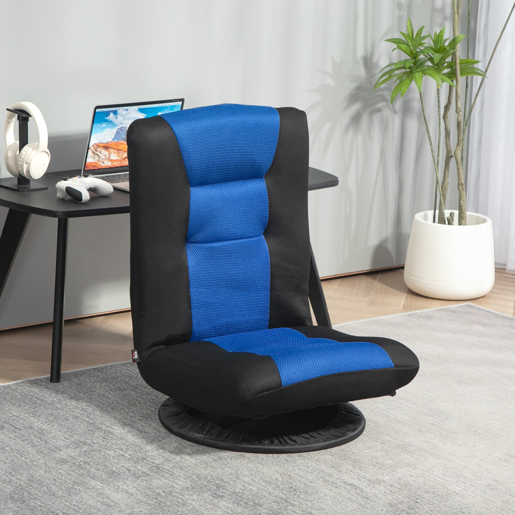 HOMCOM Folding Floor Chair for Adults Teens, 360 Degree Swivel Gaming Chair, 6 Positions Adjustable Lazy Sofa Chair with Padded Backrest for Reading, Gaming, Meditation, Blue