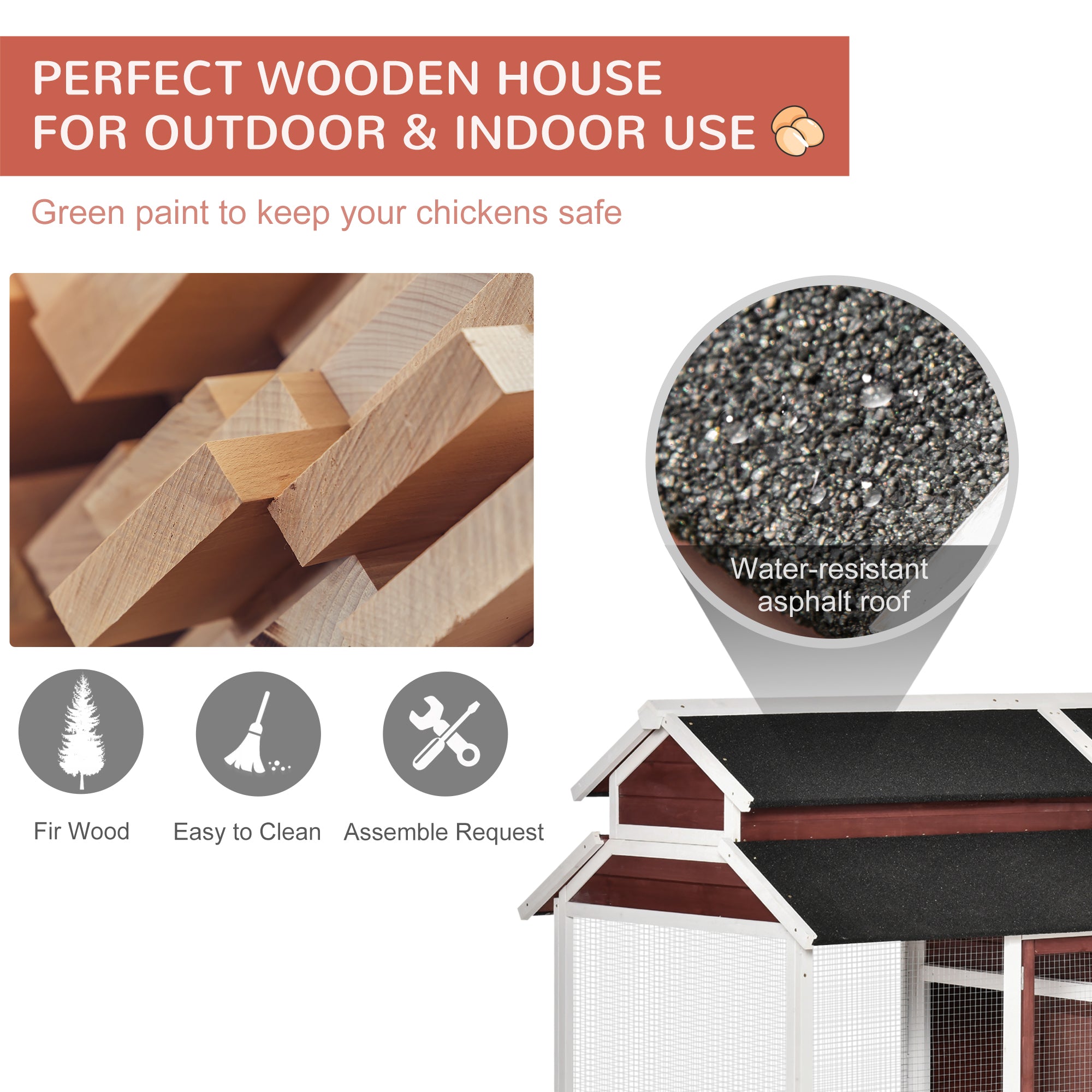 PawHut Large Chicken Coop with Run Poultry Coops Cages Hen House Wooden Chicken Run, Nesting Box, Removable Tray, Waterproof Asphalt Roof 207 x 105 x 145cm