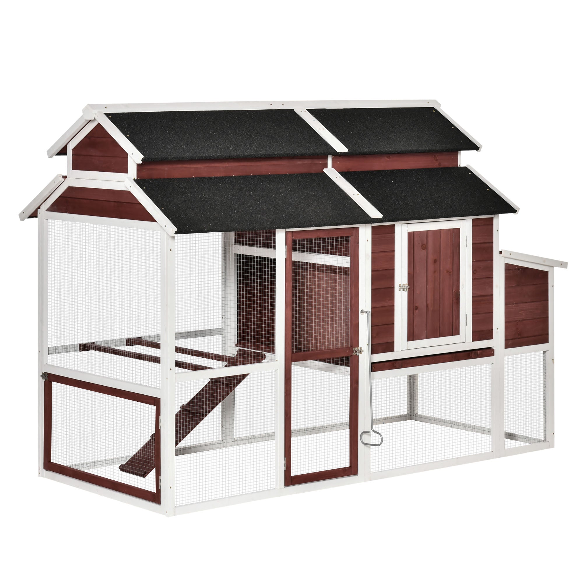 PawHut Large Chicken Coop with Run Poultry Coops Cages Hen House Wooden Chicken Run, Nesting Box, Removable Tray, Waterproof Asphalt Roof 207 x 105 x 145cm