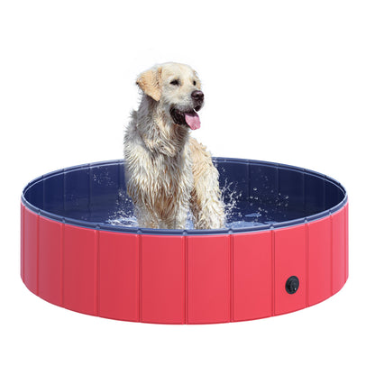 PawHut Folding Dog Pool Portable Pet Kiddie Swimming Pool, Outdoor/Indoor Puppy Bath Tub with Nonslip Bottom for Dogs & Cats,  (Φ47", Red)