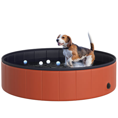 PawHut Foldable Dog Paddling Pool Pet Cat Swimming Pool Indoor/Outdoor Collapsible Summer Bathing Tub Shower Tub Puppy Washer (Φ120 × 30H cm, Red)