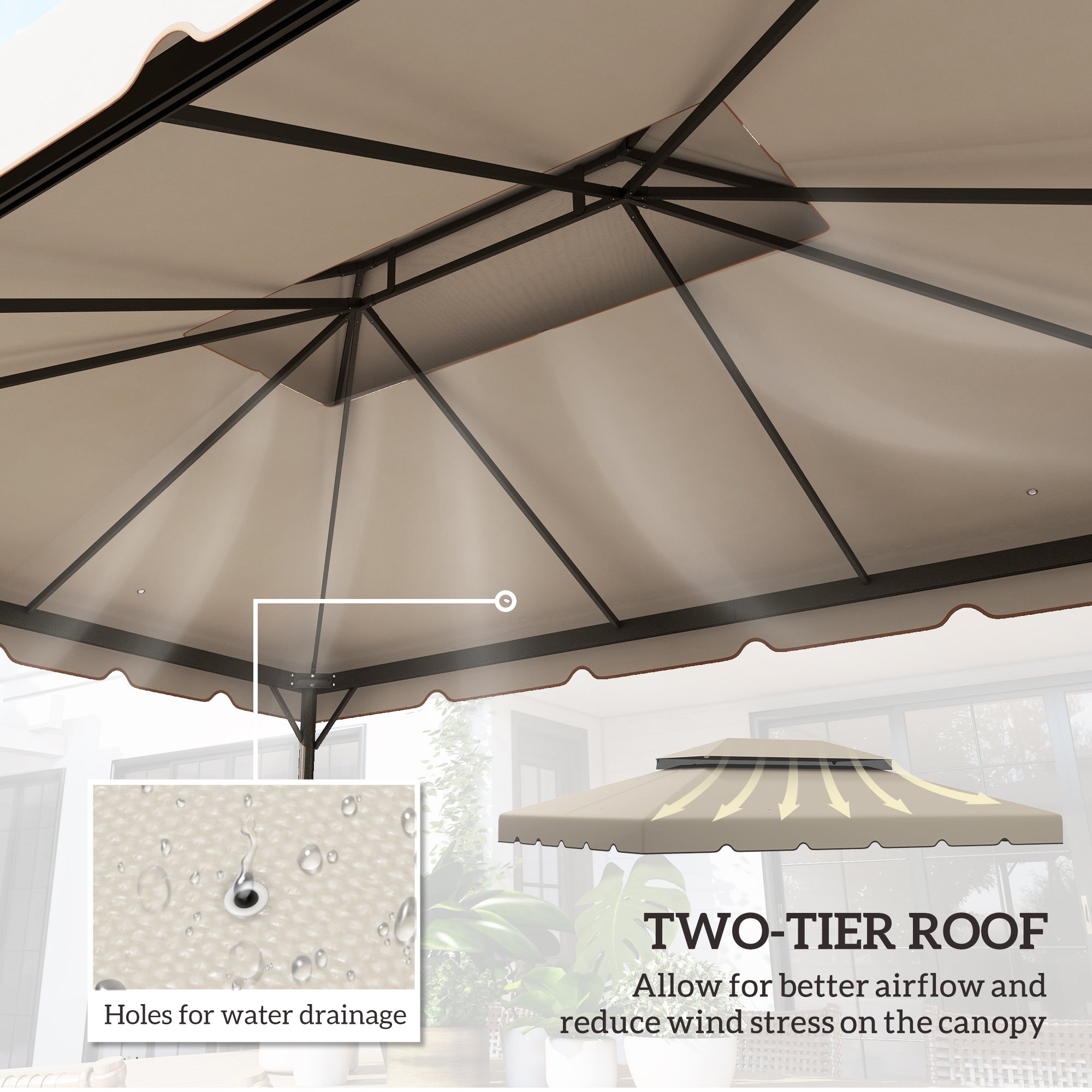 Outsunny 13.1' x 9.8' Gazebo Replacement Canopy, Gazebo Top Cover with Double Vented Roof for Garden Patio Outdoor TOP ONLY, Beige