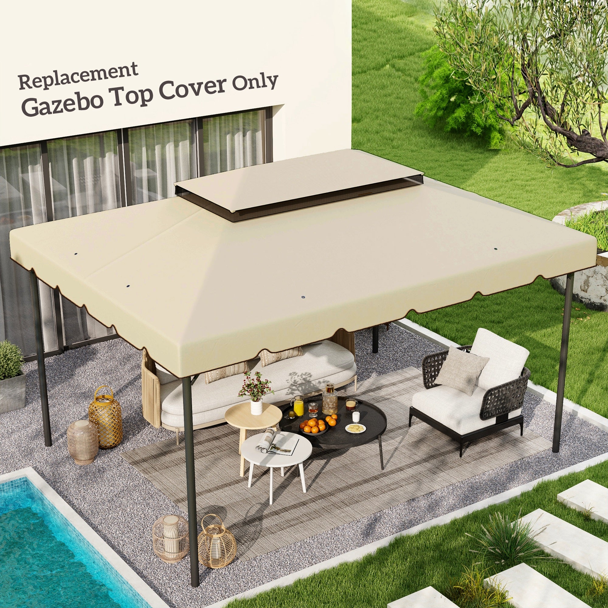 Outsunny 13.1' x 9.8' Gazebo Replacement Canopy, Gazebo Top Cover with Double Vented Roof for Garden Patio Outdoor TOP ONLY, Beige