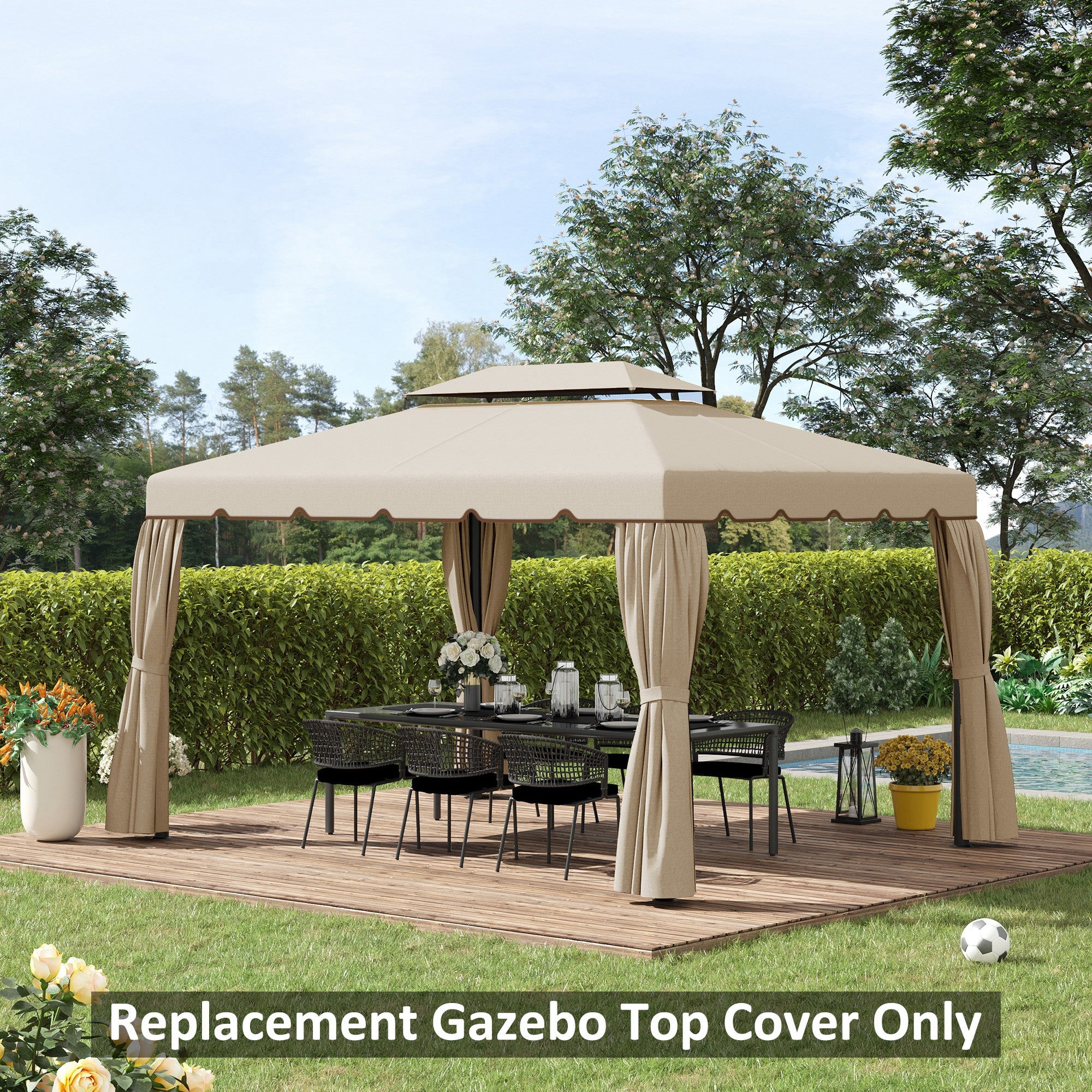 Outsunny 13.1' x 9.8' Gazebo Replacement Canopy, Gazebo Top Cover with Double Vented Roof for Garden Patio Outdoor TOP ONLY, Beige