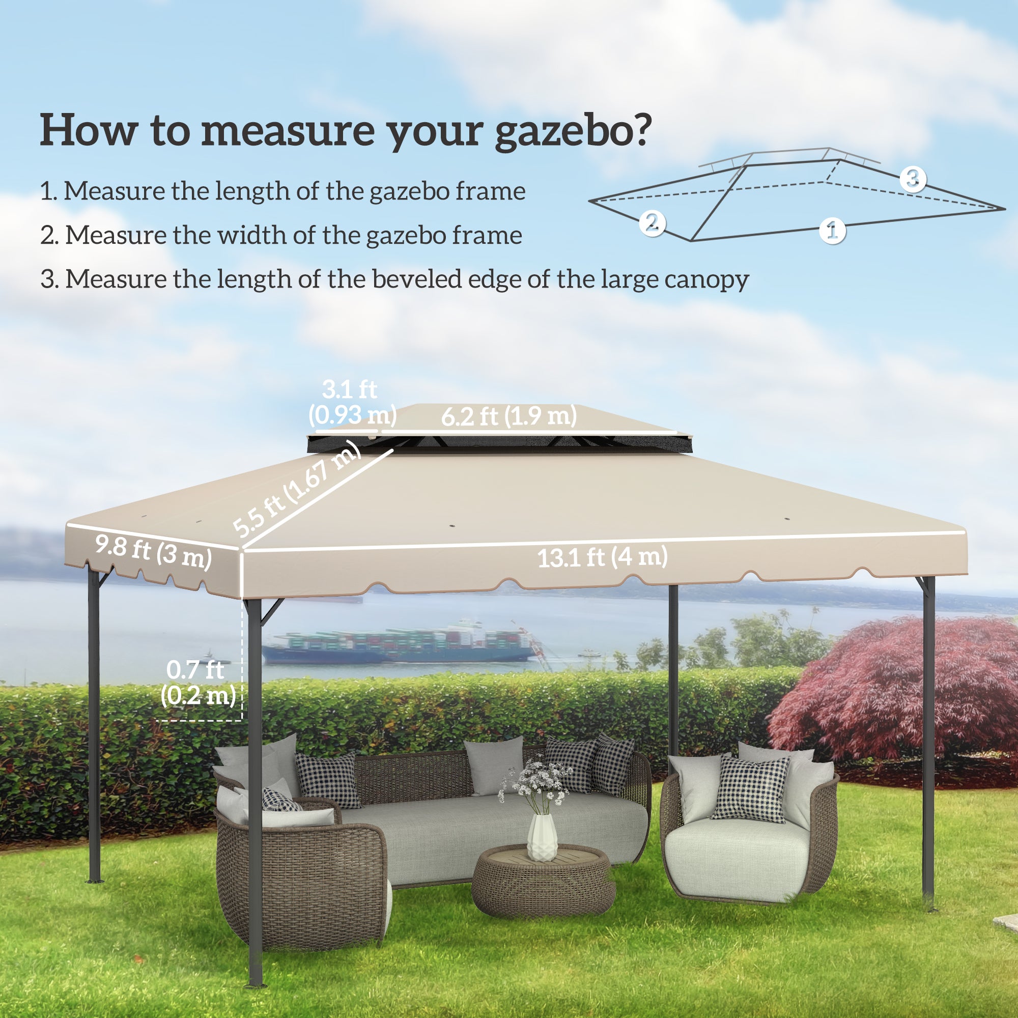 Outsunny 13.1' x 9.8' Gazebo Replacement Canopy, Gazebo Top Cover with Double Vented Roof for Garden Patio Outdoor TOP ONLY, Beige