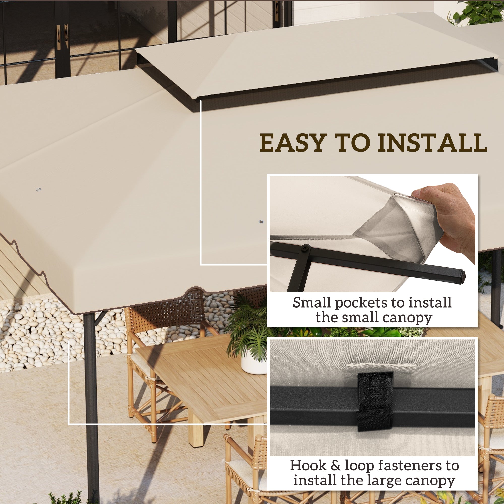 Outsunny 13.1' x 9.8' Gazebo Replacement Canopy, Gazebo Top Cover with Double Vented Roof for Garden Patio Outdoor TOP ONLY, Beige