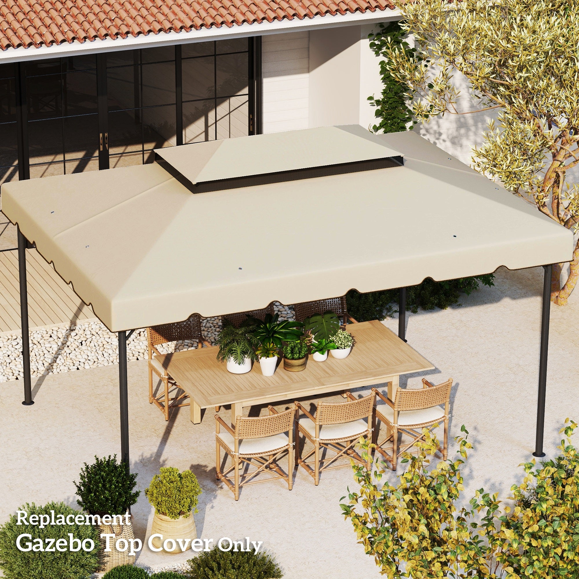 Outsunny 13.1' x 9.8' Gazebo Replacement Canopy, Gazebo Top Cover with Double Vented Roof for Garden Patio Outdoor TOP ONLY, Beige