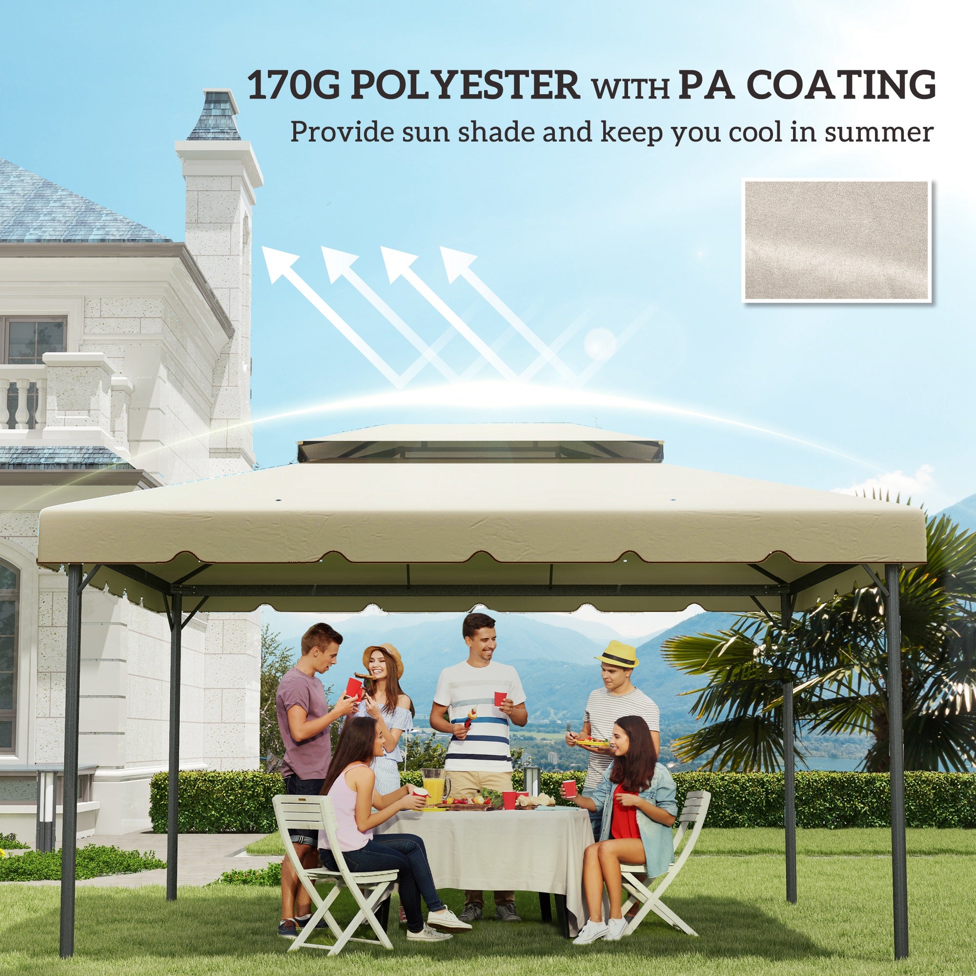 Outsunny 13.1' x 9.8' Gazebo Replacement Canopy, Gazebo Top Cover with Double Vented Roof for Garden Patio Outdoor TOP ONLY, Beige