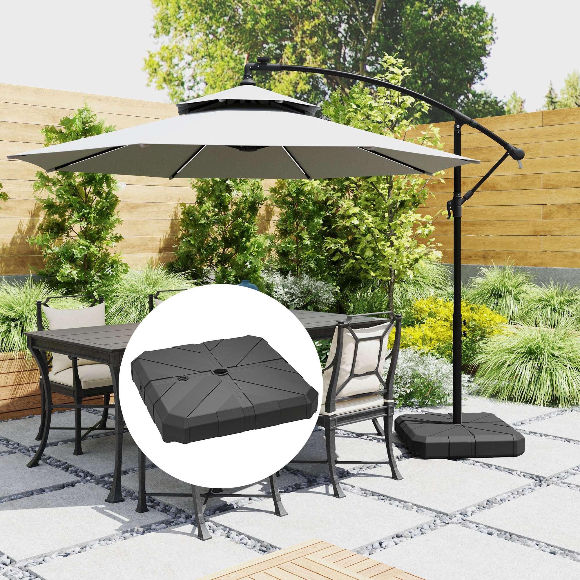 Outsunny Square Patio Umbrella Base Weight, Heavy Duty Cantilever Offset Umbrella Base, Filled Up to 143lbs with Stand or 130lbs with Water for Garden Poolside, Black