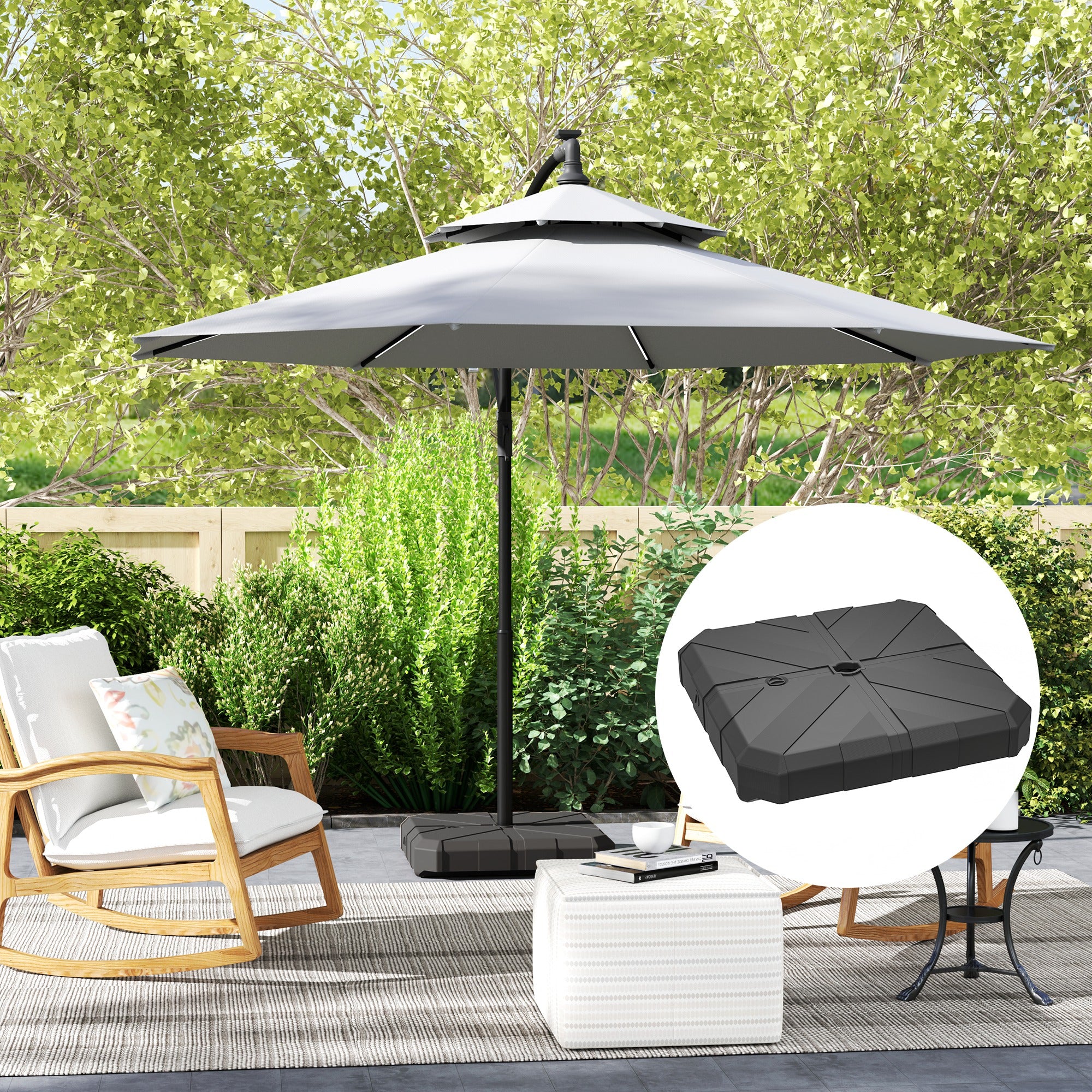 Outsunny Square Patio Umbrella Base Weight, Heavy Duty Cantilever Offset Umbrella Base, Filled Up to 143lbs with Stand or 130lbs with Water for Garden Poolside, Black