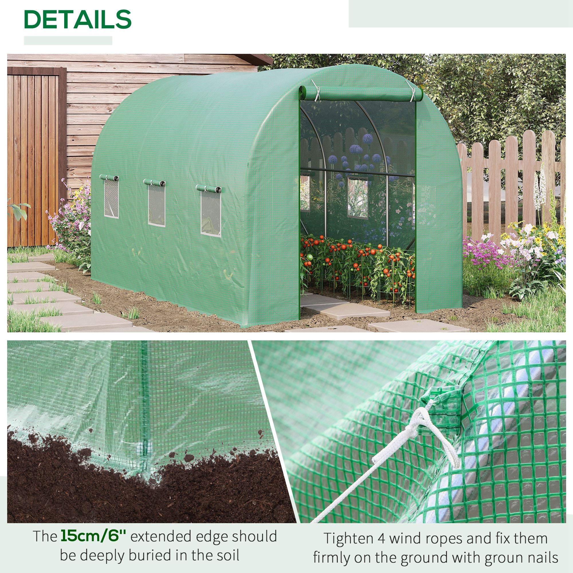 Outsunny 11.5' x 6.6' x 6.6' Walk-in Tunnel Greenhouse Garden Plant Seed Growing Warm House Outdoor Hot House w/ Roll Up Door, Windows, PE Cover Green