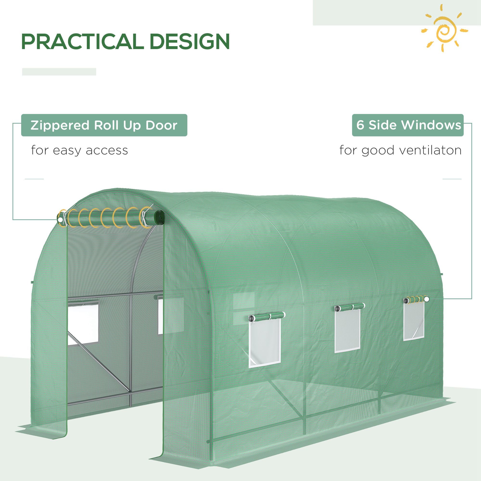 Outsunny 11.5' x 6.6' x 6.6' Walk-in Tunnel Greenhouse Garden Plant Seed Growing Warm House Outdoor Hot House w/ Roll Up Door, Windows, PE Cover Green