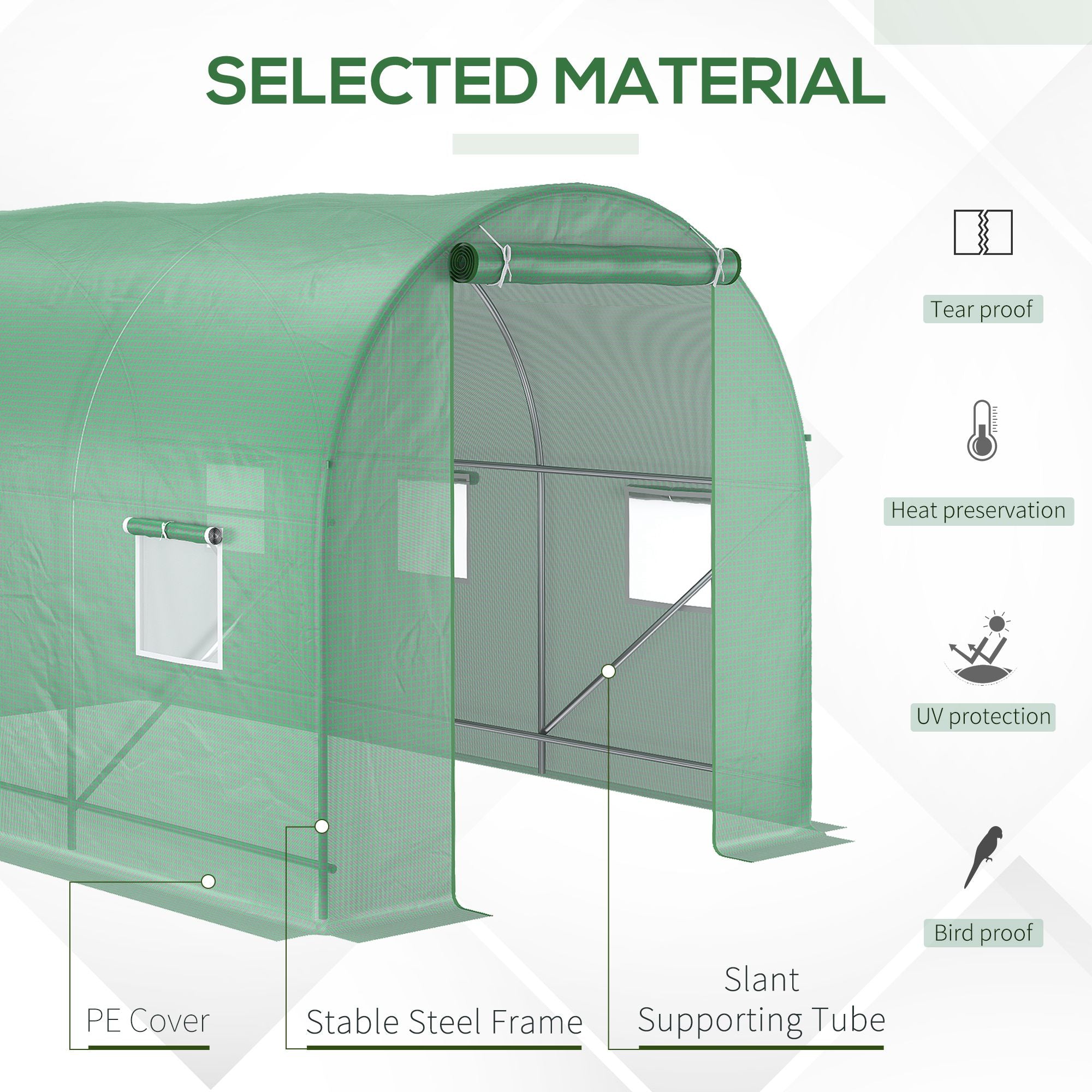 Outsunny 11.5' x 6.6' x 6.6' Walk-in Tunnel Greenhouse Garden Plant Seed Growing Warm House Outdoor Hot House w/ Roll Up Door, Windows, PE Cover Green