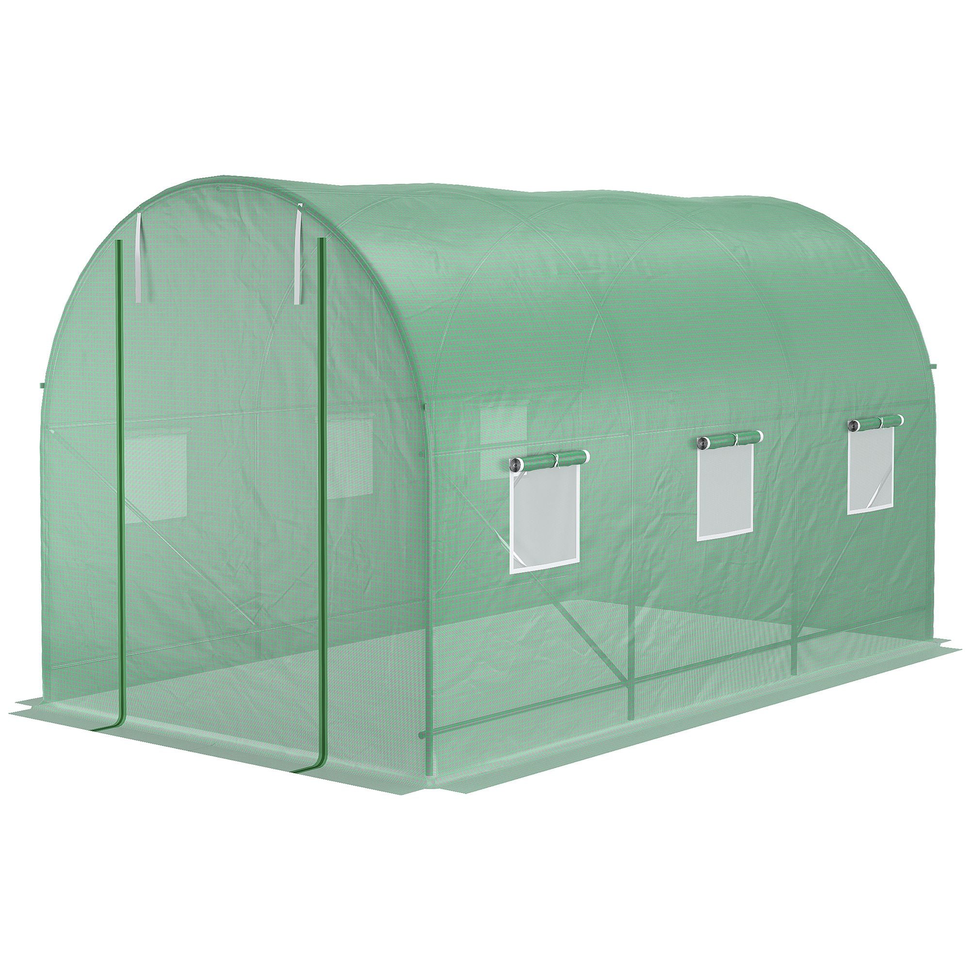 Outsunny 11.5' x 6.6' x 6.6' Walk-in Tunnel Greenhouse Garden Plant Seed Growing Warm House Outdoor Hot House w/ Roll Up Door, Windows, PE Cover Green